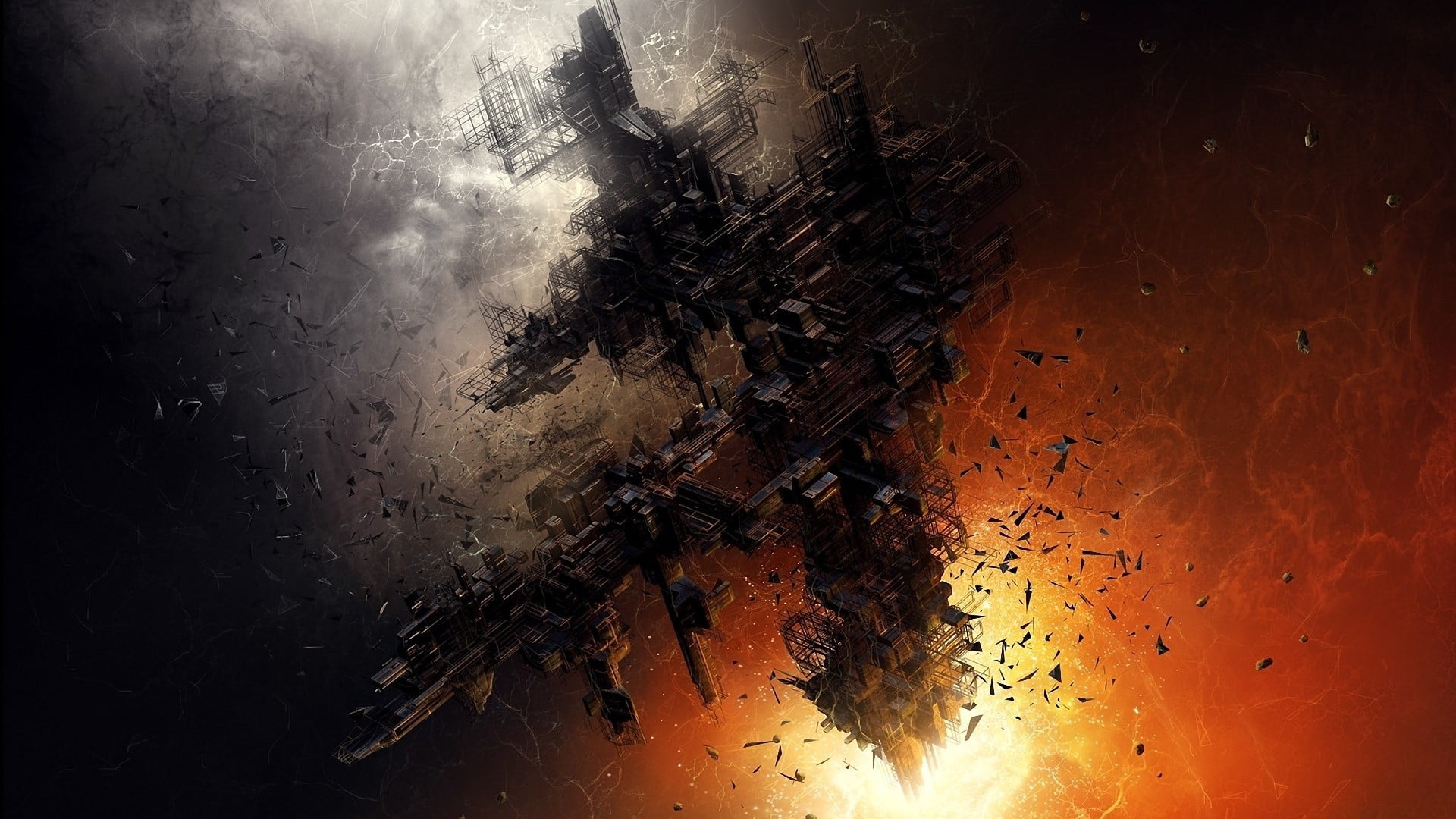 digital art, 1080P, dirt, wall - building feature, destruction, spaceship, indoors, messy, window, glass - material, close-up, backgrounds, HD Wallpaper