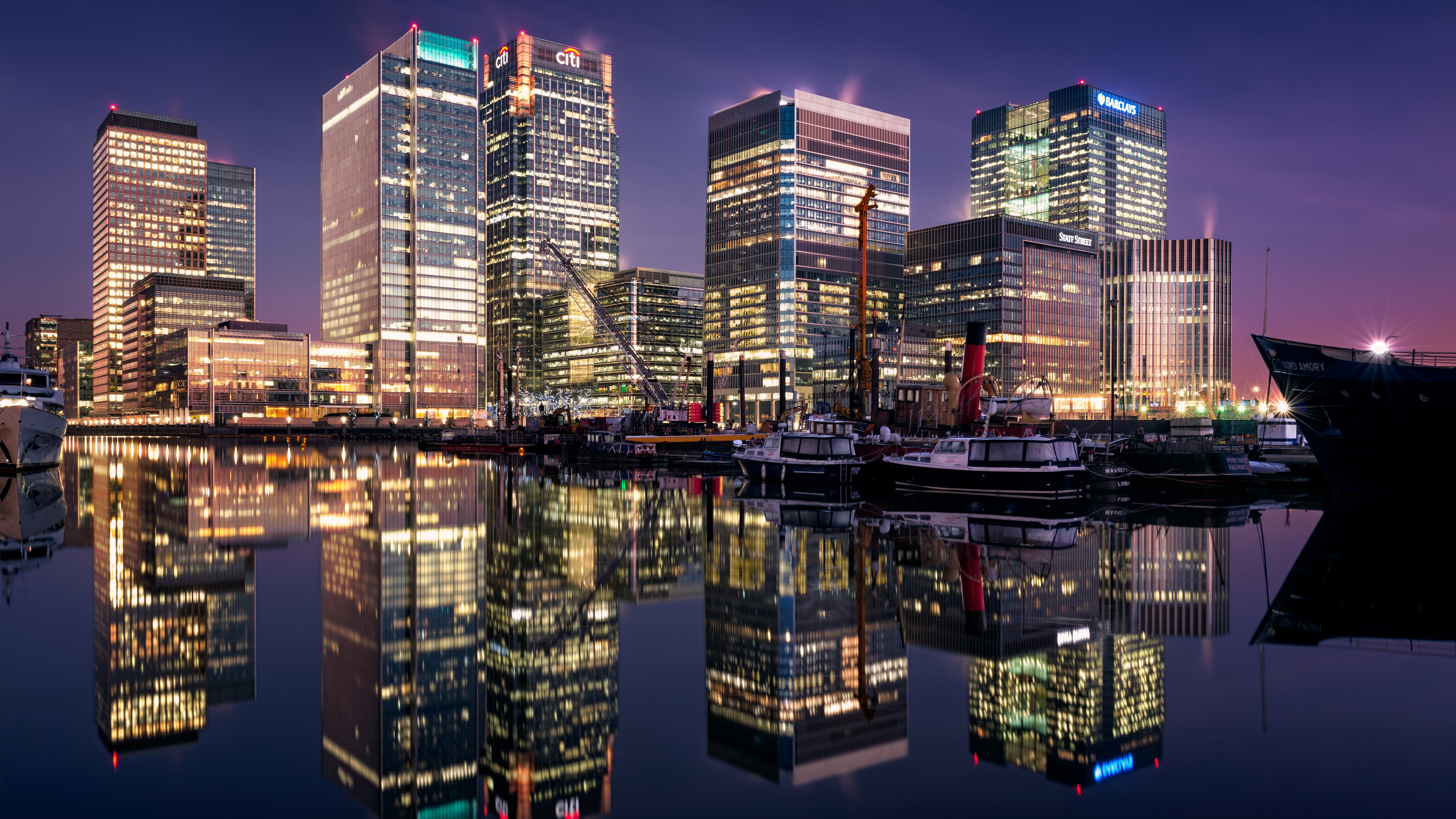 5K, 5K, Reflections, South Dock, England, London, Buildings, HD Wallpaper