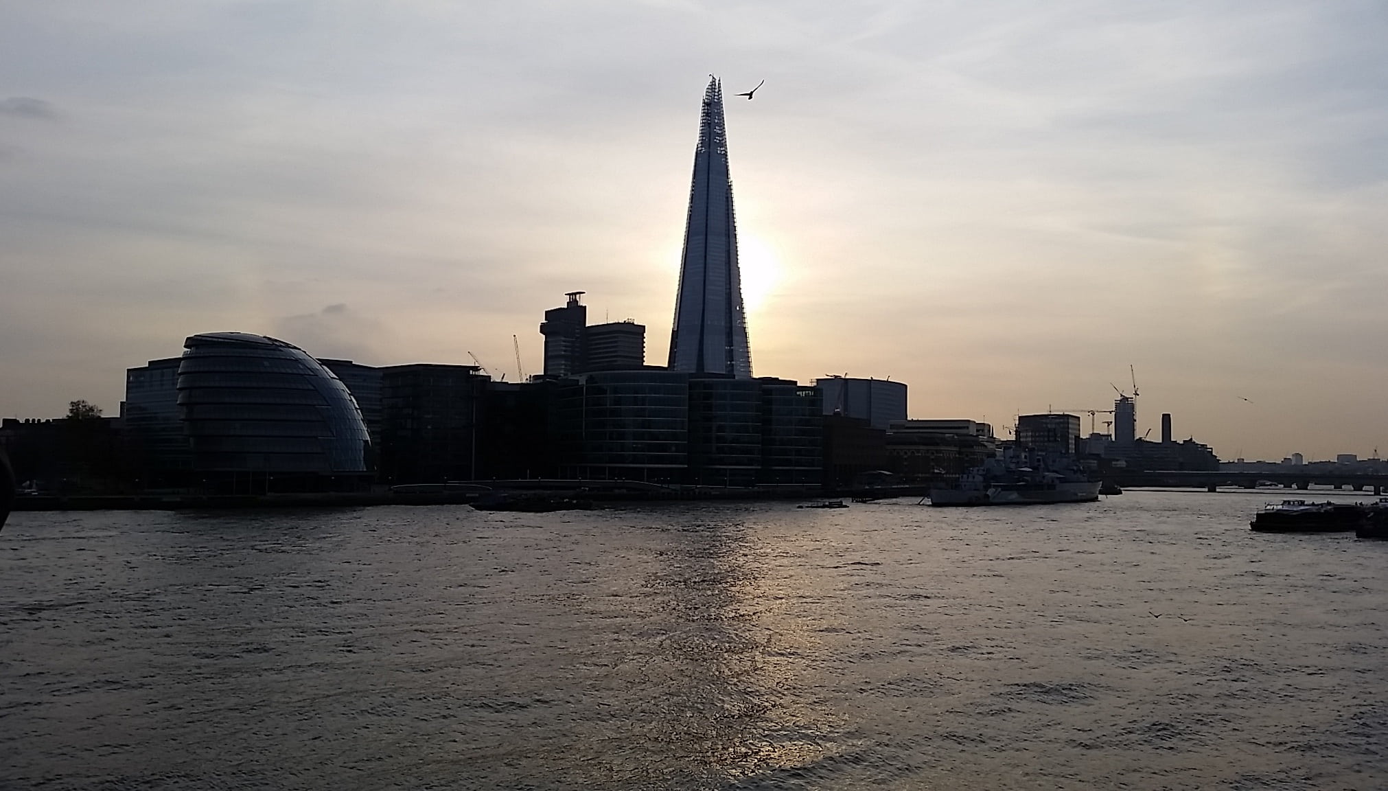 sunset, thames, 1080P, travel destinations, london, architecture, water, landscape, dusk, outdoors, sky, skyline, built structure, spire, england, tall - high, HD Wallpaper