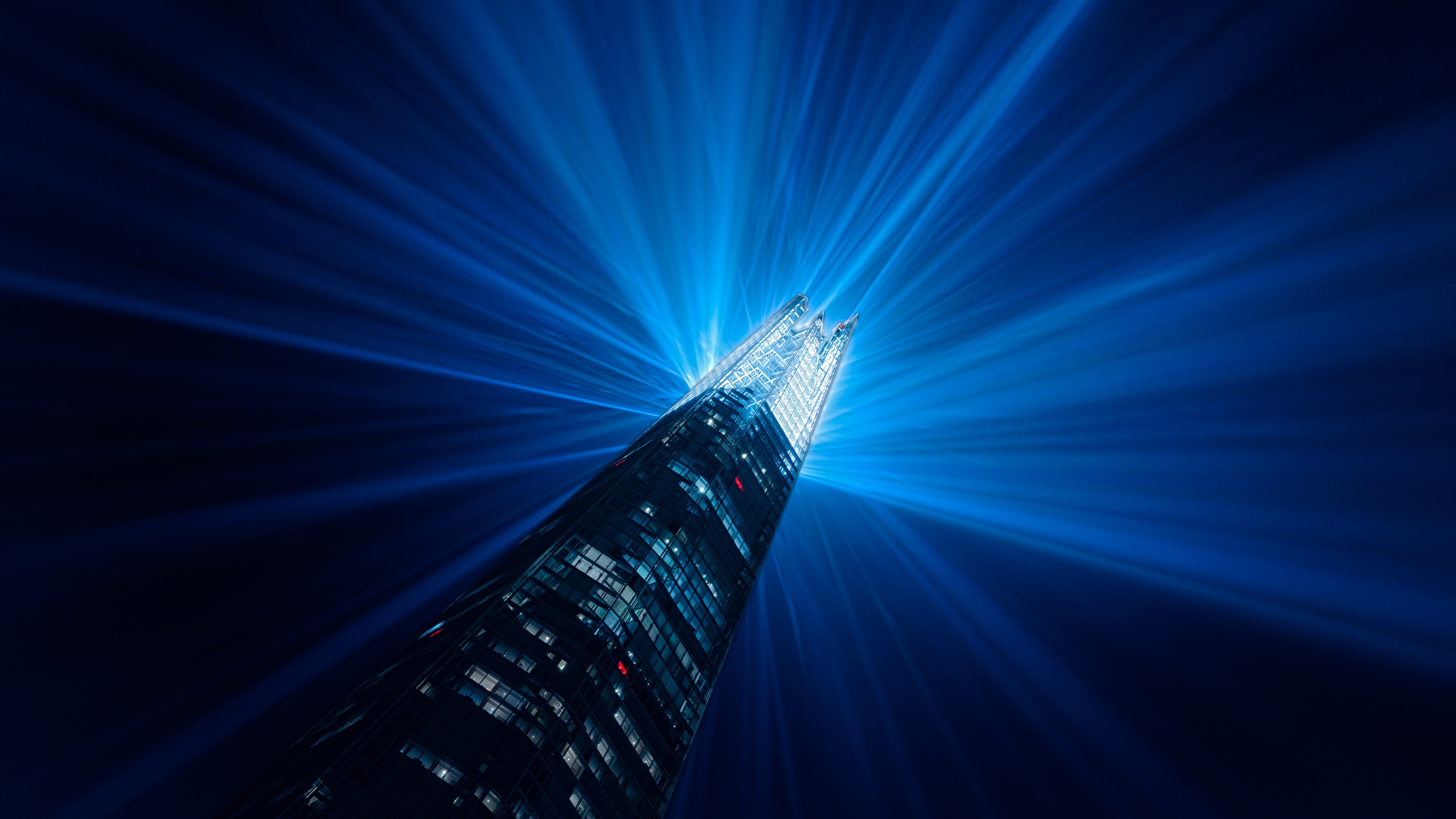 new year, city lights, tower, new year eve, blue, england, united kingdom, london, night, europe, lighting, darkness, light show, skyscraper, the shard, HD Wallpaper