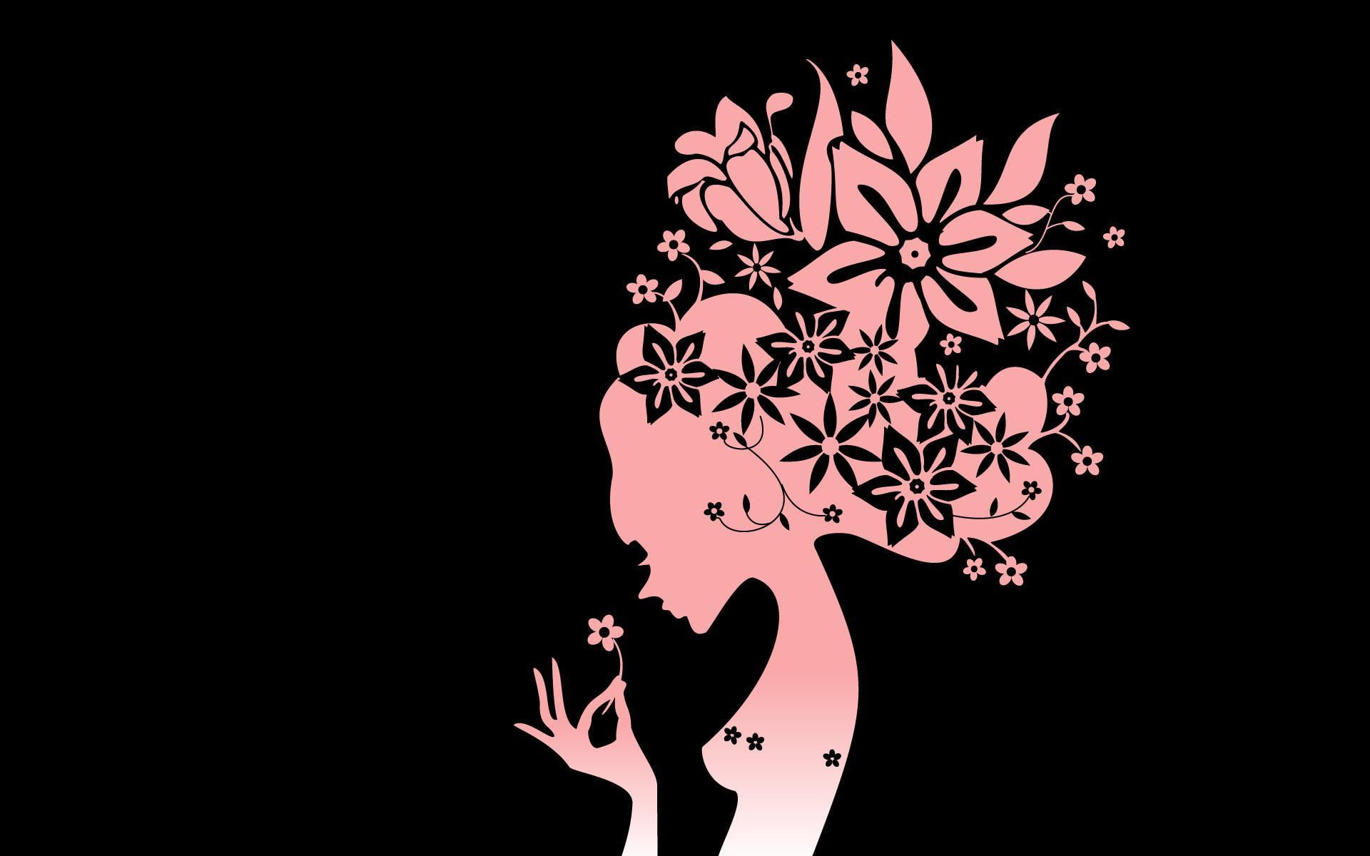 3d and abstract, pink, jpg, fairy, hair, flower, 1080P, flowers, floral, girl, graphic, girly, fluffy, HD Wallpaper
