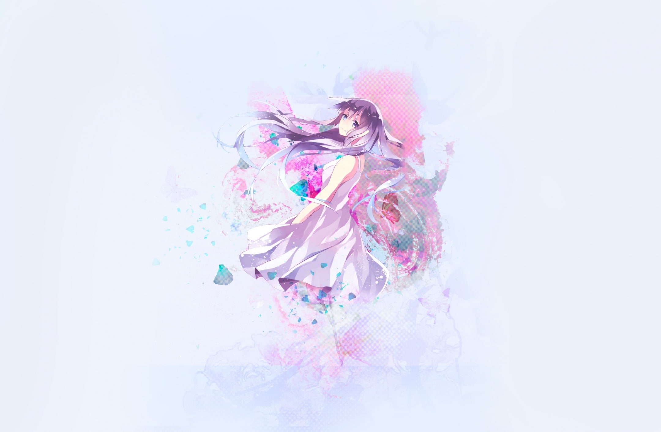 adult, flowing, pastel, 1080P, Artistic, water, pink color, girly, splashing, women, one person, Anime, beautiful woman, purple, pink, cute anime, colorful, HD Wallpaper