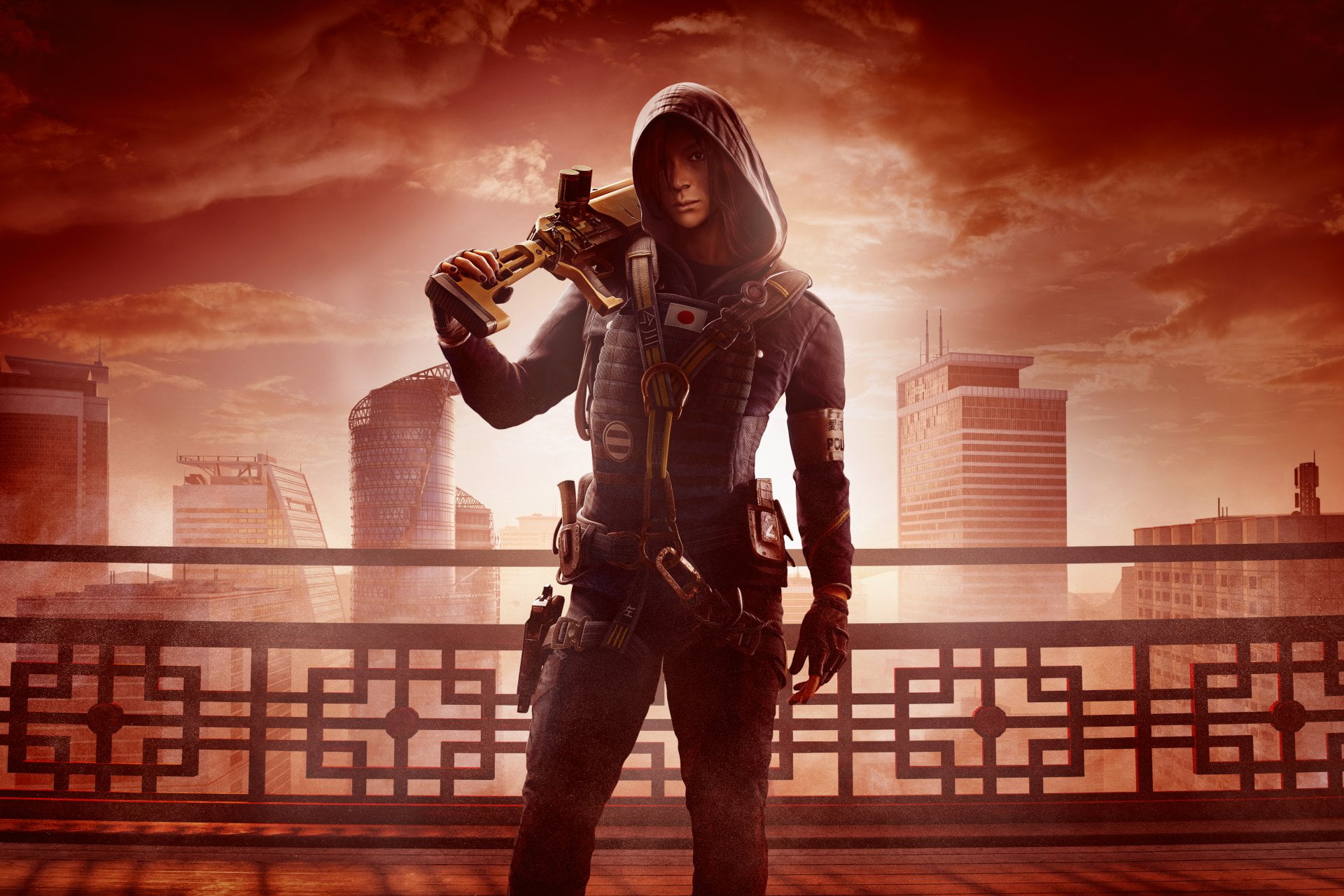 cityscape, standing, music, sunset, 1080P, cloud - sky, adult, urban skyline, building, Video Game, Tom Clancys Rainbow Six: Siege, nature, digital composite, HD Wallpaper