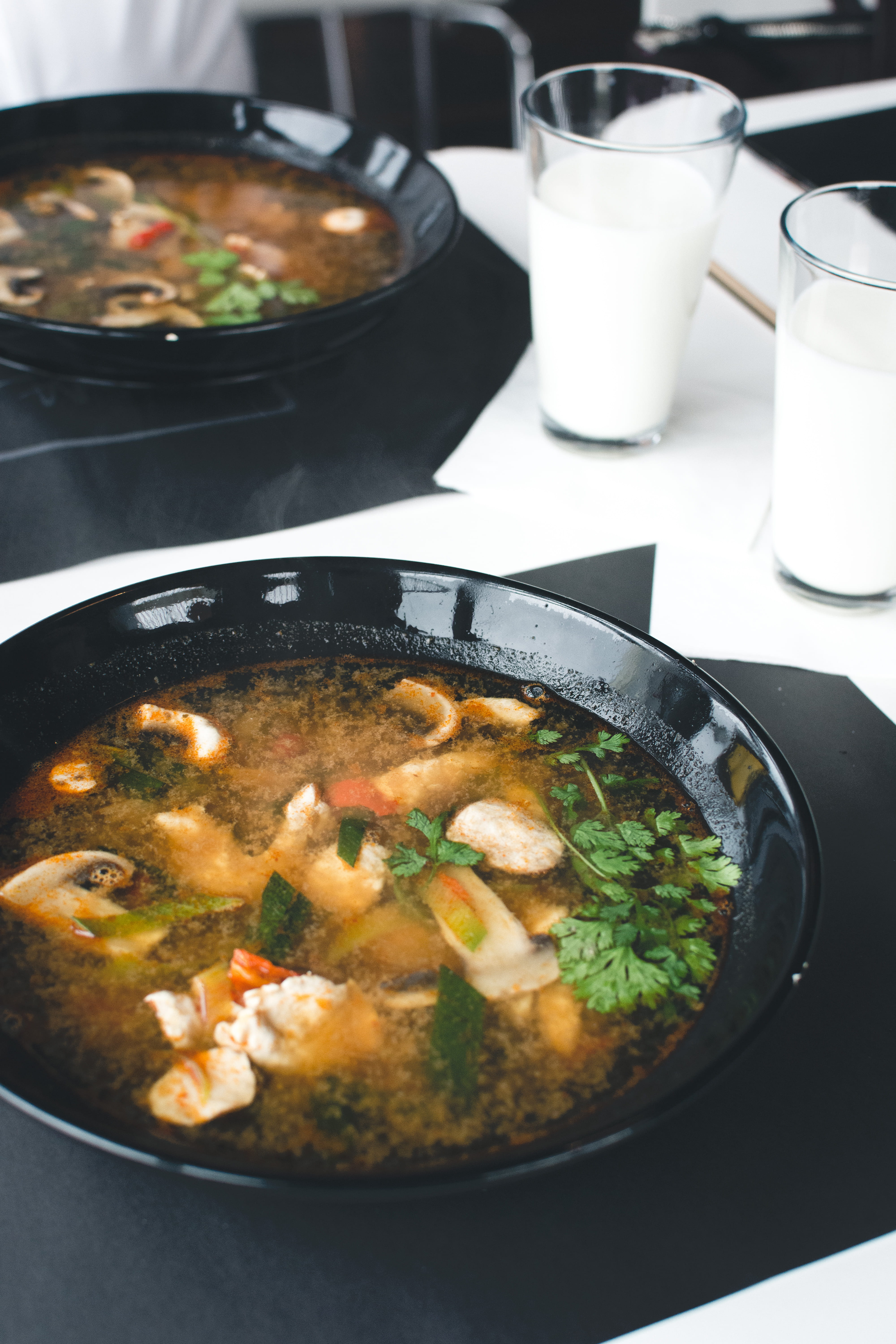 cooking, indoors, hot, soup, bowl, drink, vegetable, extremely, crockery, japanese food, lunch, ready-to-eat, glass, Thai, dinner, table, food And Drink, Phone HD Wallpaper