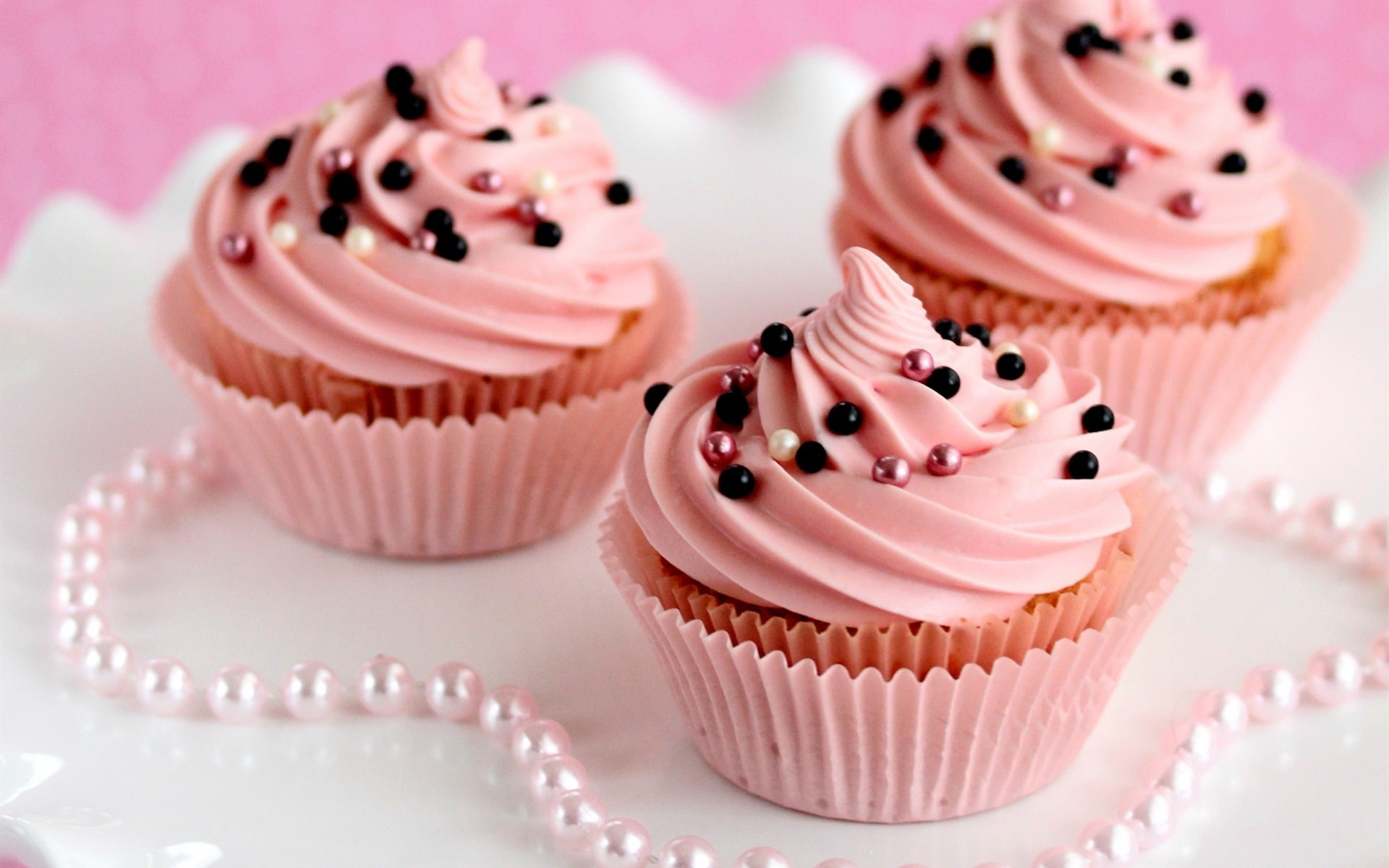 Dessert, Cupcakes, 1080P, Pink, Cream, Pearls, HD Wallpaper