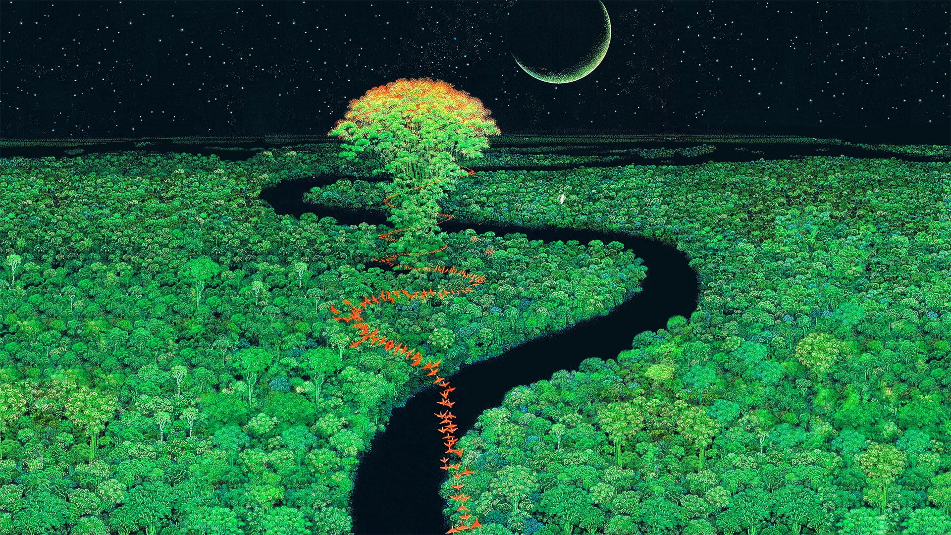 1080P, water, design, beauty in nature, night, green color, outdoors, creativity, secret of mana, grass, green, plant, nature, sign, no people, growth, HD Wallpaper