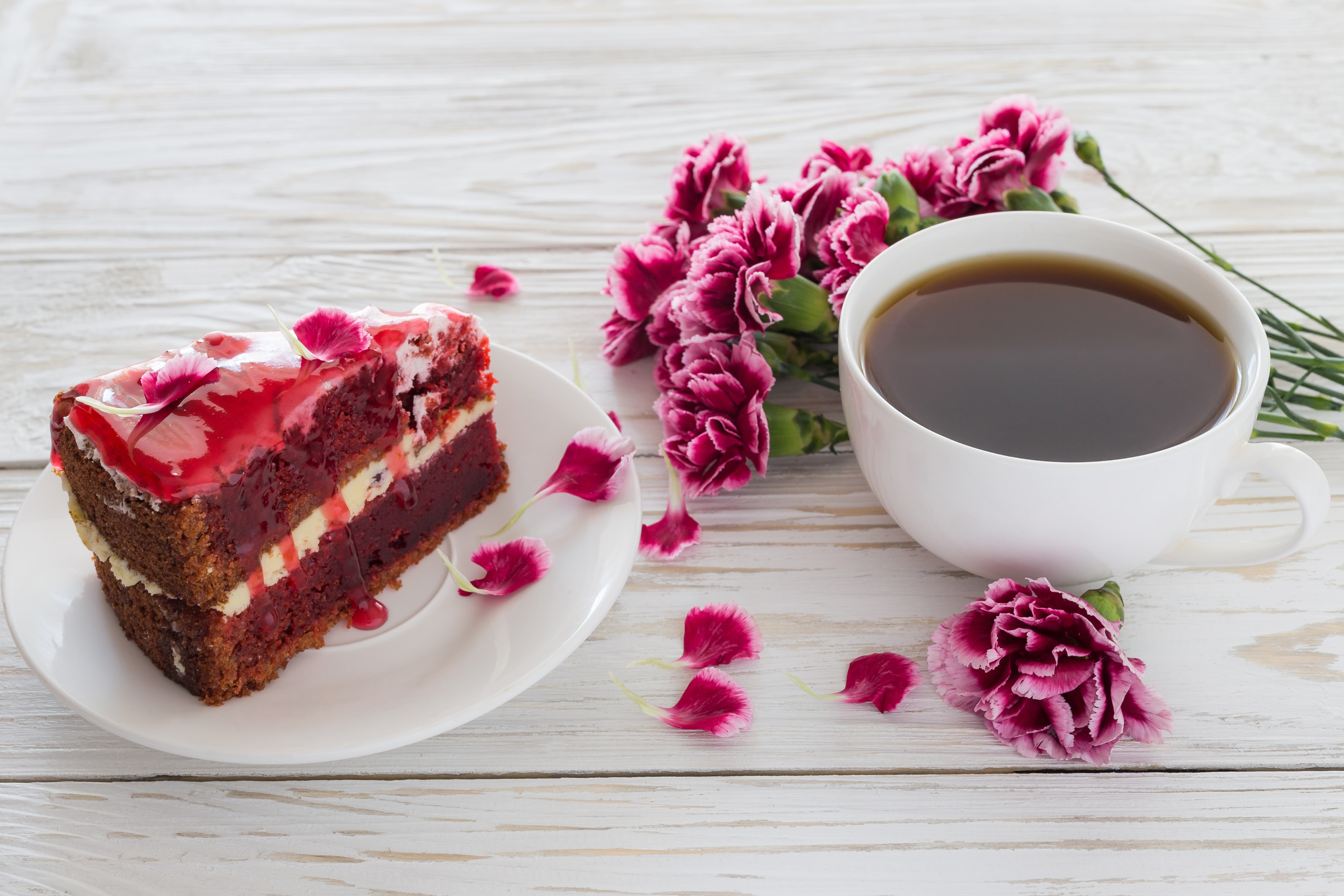 flowers, clove, cake, 5K, cream, tiramisu, dessert, bouquet, coffee, HD Wallpaper