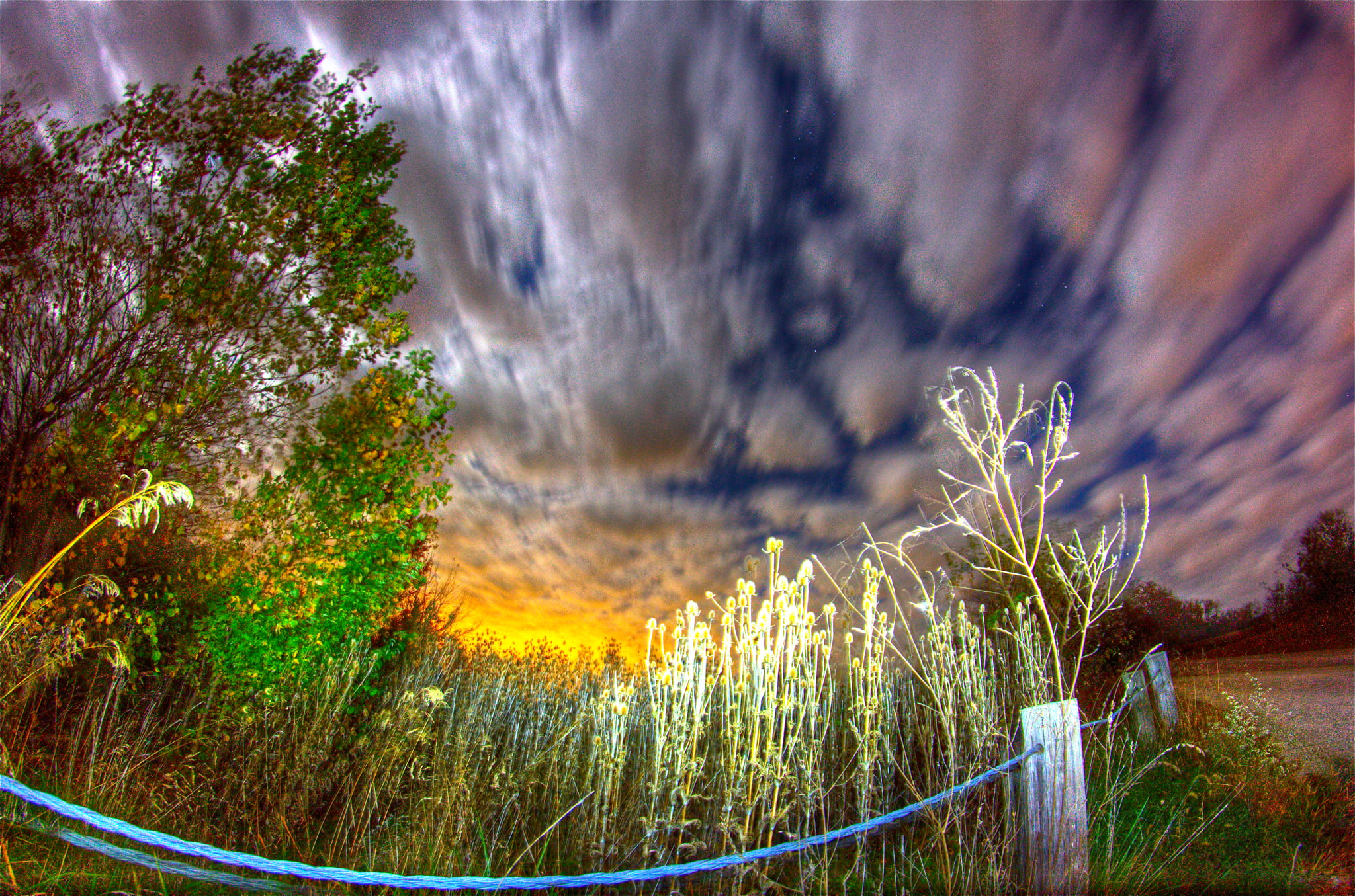 long  exposure, green  sky, motion  blur, road, photomatix, outdoors, autumn, cattails, clouds, night, hdr, photography, canon, plants, gravel, lapse, color, HD Wallpaper