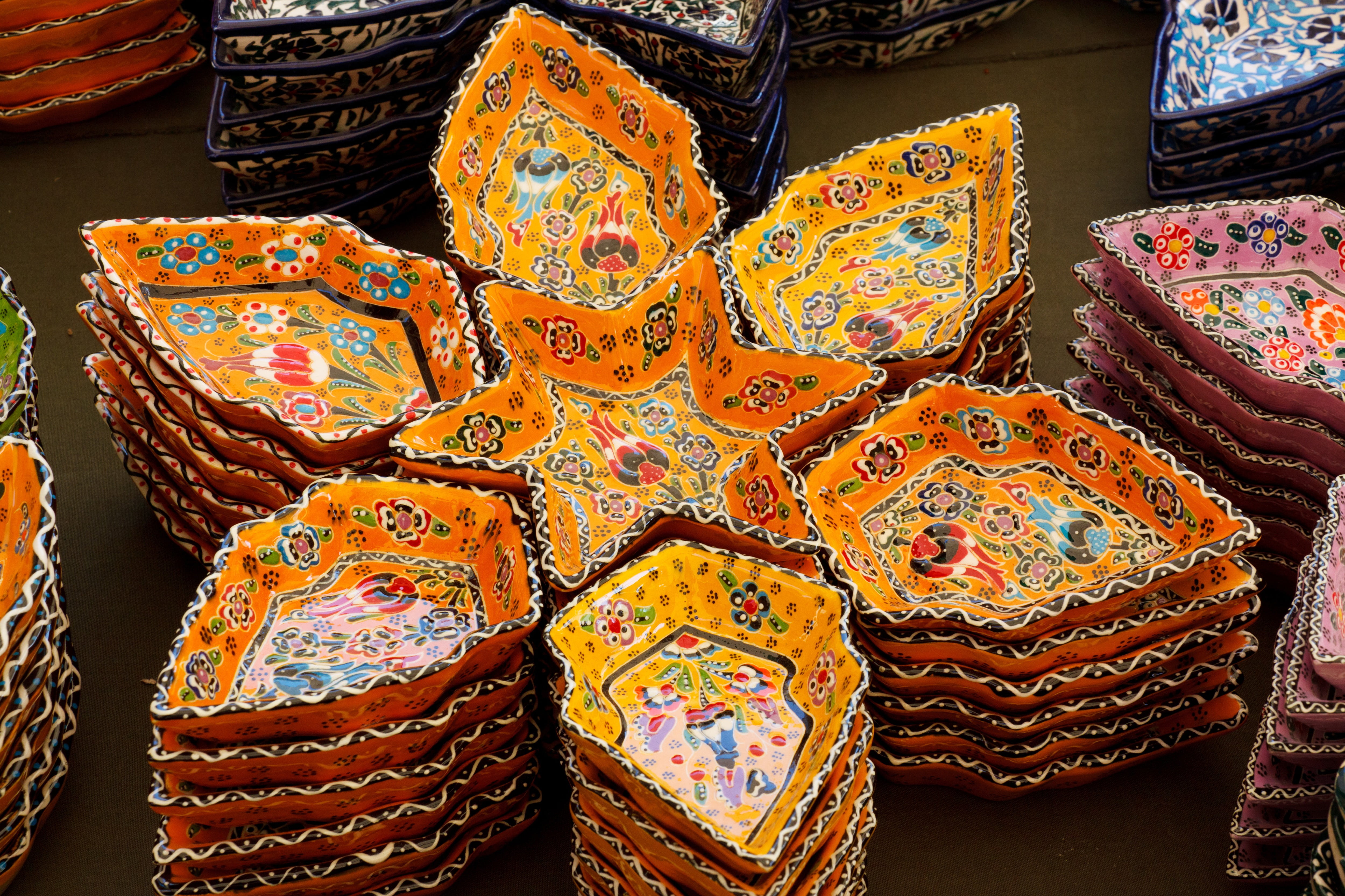 abundance, ceramic, bowl, for sale, choice, style, color, decoration, arrangement, no people, ornate, retail, food and drink, glass, craft, cultures, colorful, HD Wallpaper