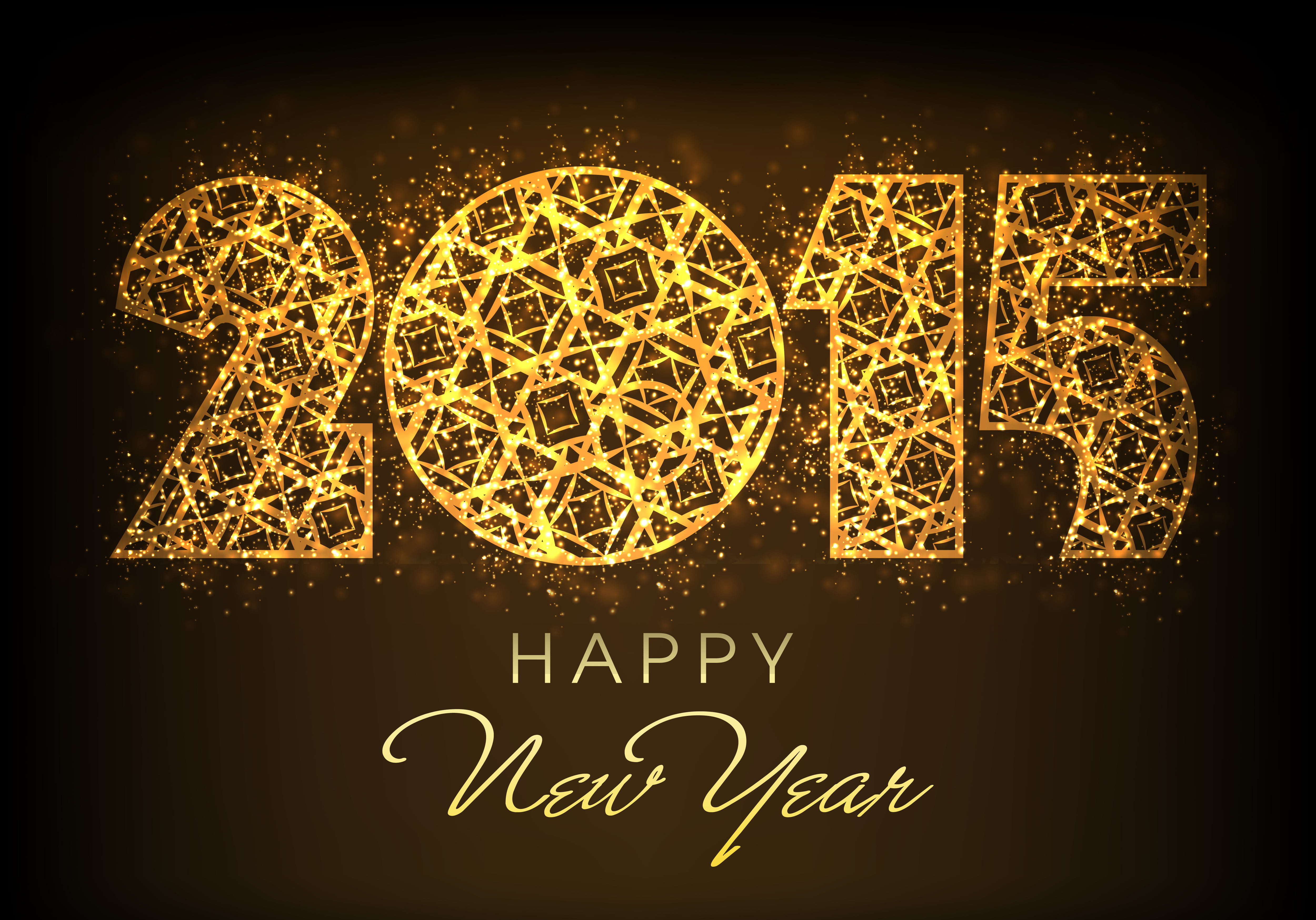 illuminated, backgrounds, black background, art and craft, text, graffiti, close-up, indoors, no people, night, golden, western script, Happy New Year, HD Wallpaper