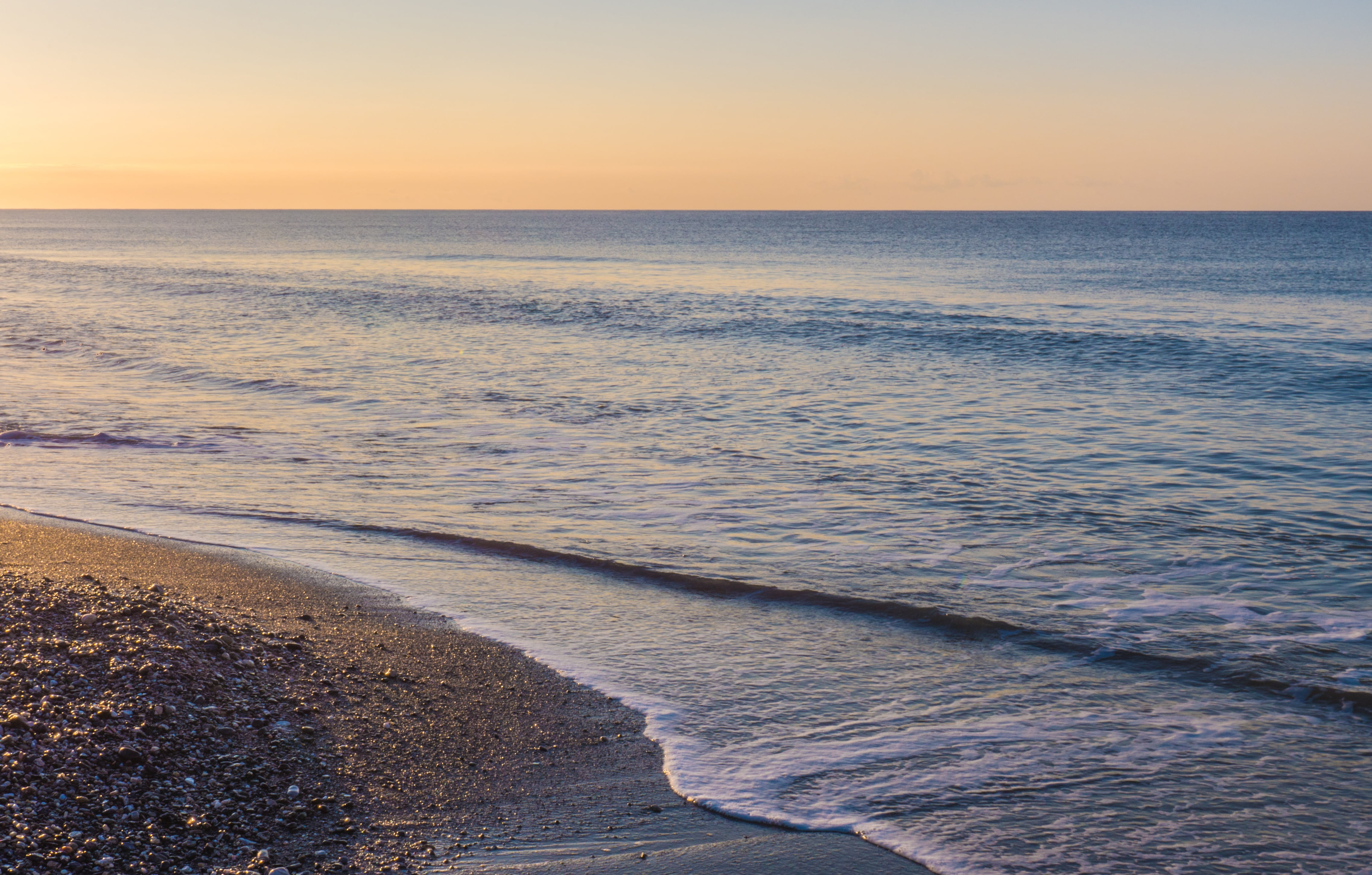 horizon, nature, non-urban scene, wave, tranquility, sun, water, lights, orange, marbella, scenics - nature, outdoors, shore, land, dawn, costa, landscape, HD Wallpaper