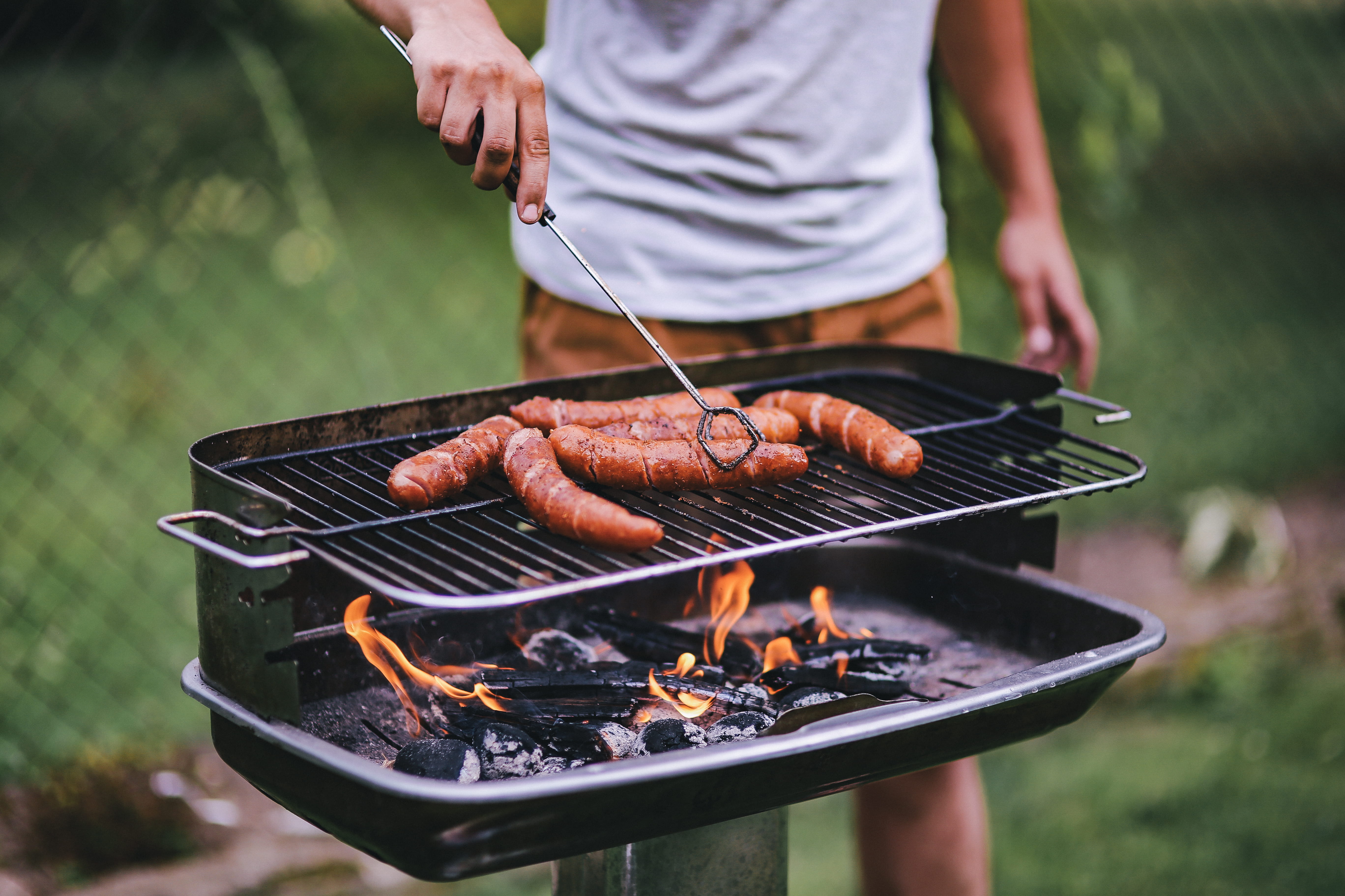 front or Back Yard, grilling, coal, cooking, beef, food and drink, summer, grill, nature, food, day, holding, outdoors, sausages, leisure activity, freshness, HD Wallpaper