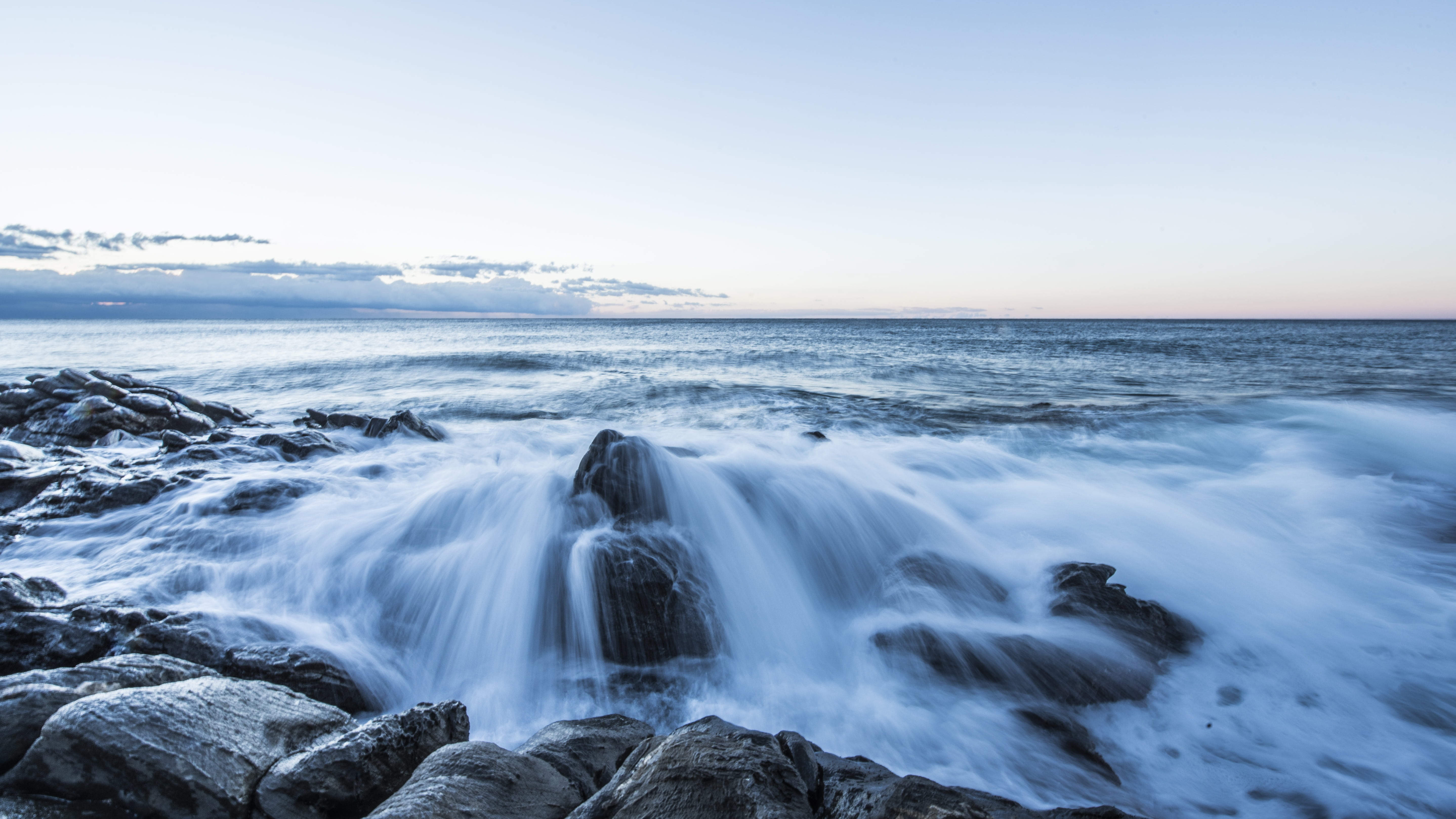sun, landscape, scenics, photo, motion, blue, peaceful, horizon over water, rock - Object, solid, time, stillness, nerja, costa del sol, dawn, wave, water, HD Wallpaper