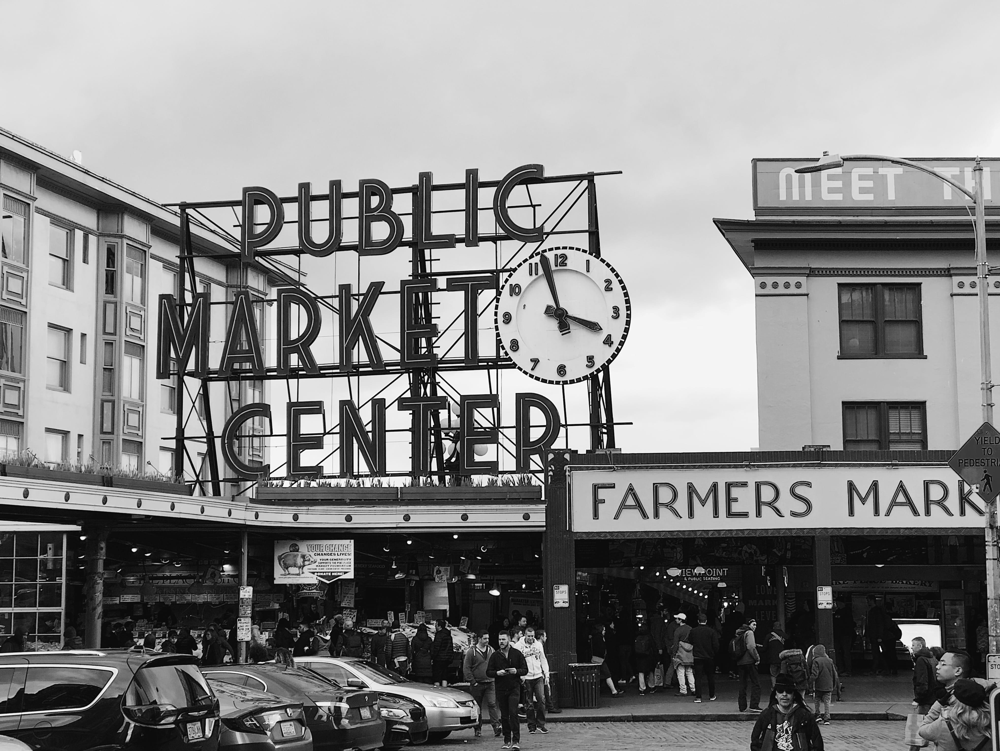 communication, city life, road, street, pike, northwest, food, seafood, architecture, market, 4K, urban, car, landmark, motor vehicle, public market, sky, HD Wallpaper