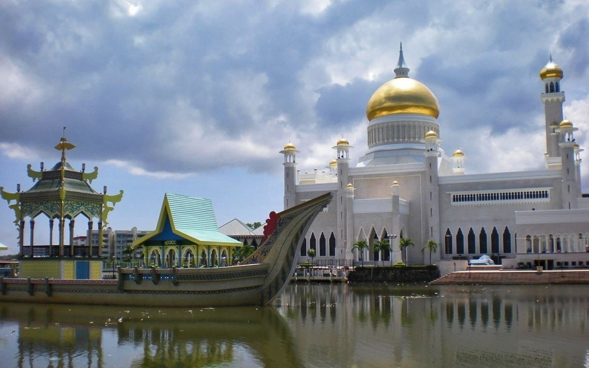 Brunei, Mosques, 1080P, Bandar Seri Begawan, Sultan Omar Ali Saifuddin Mosque, HD Wallpaper