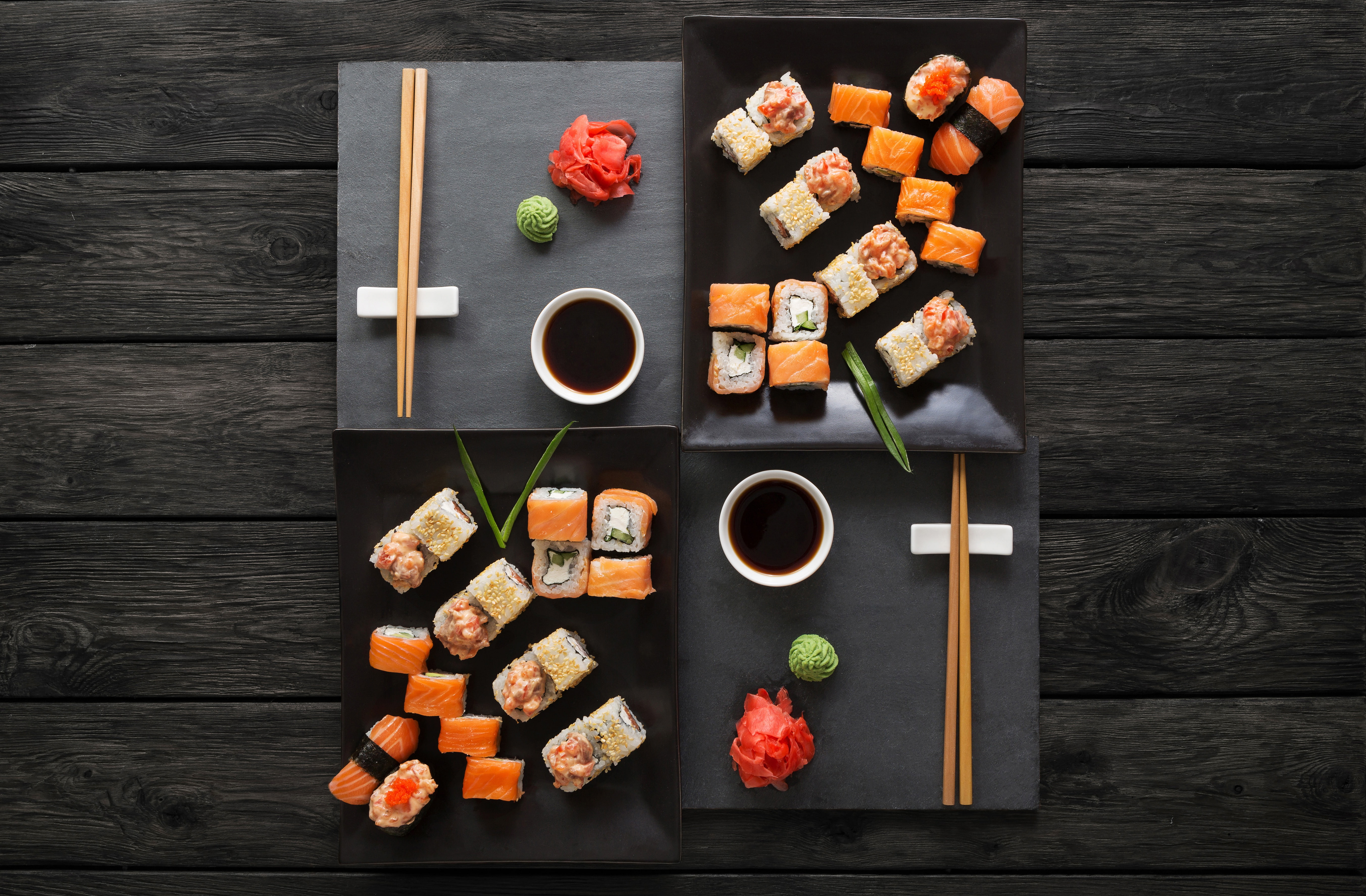 sauce, 5K, rolls, sticks, japanese food, set, wasabi, ginger, sushi, HD Wallpaper