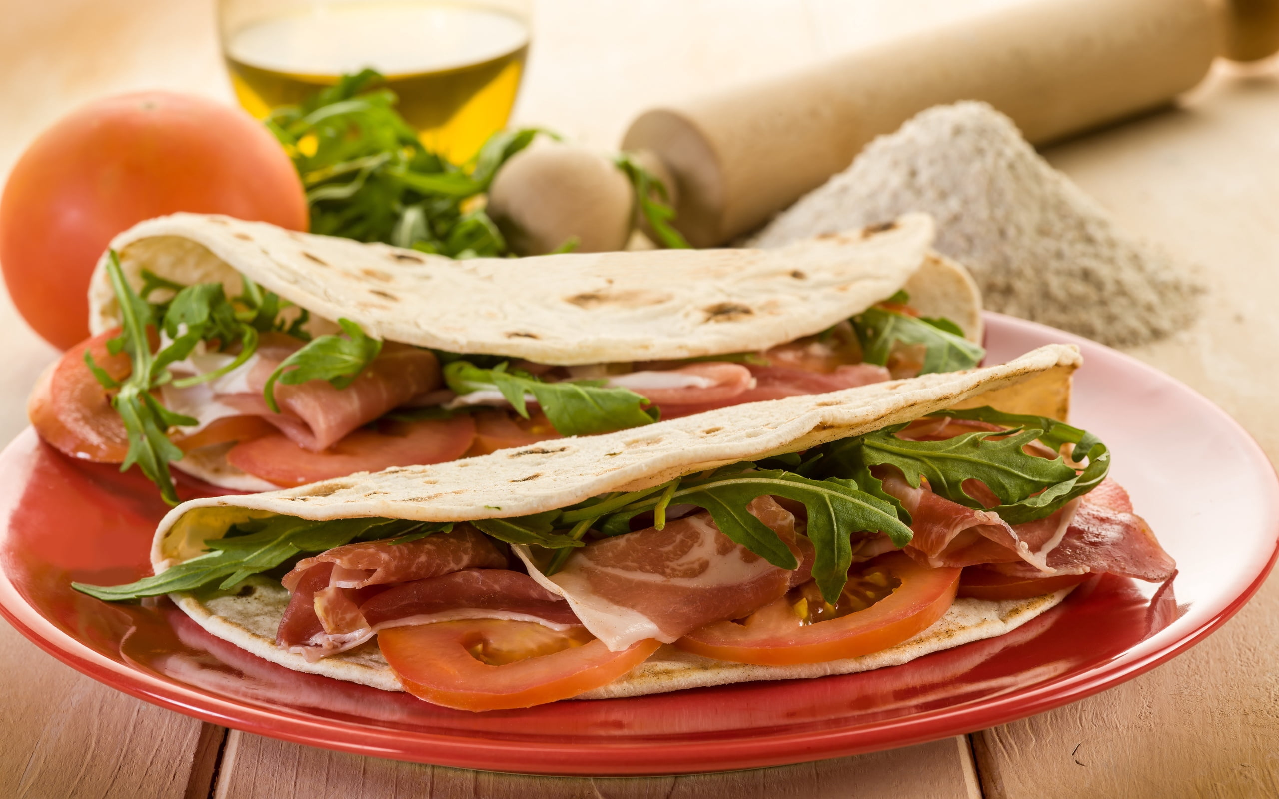 appetizer, plate, food, table, meal, fruit, pita, ready-to-eat, rustic, herb, salami, still life, food And Drink, no People, freshness, close-up, tomato, HD Wallpaper