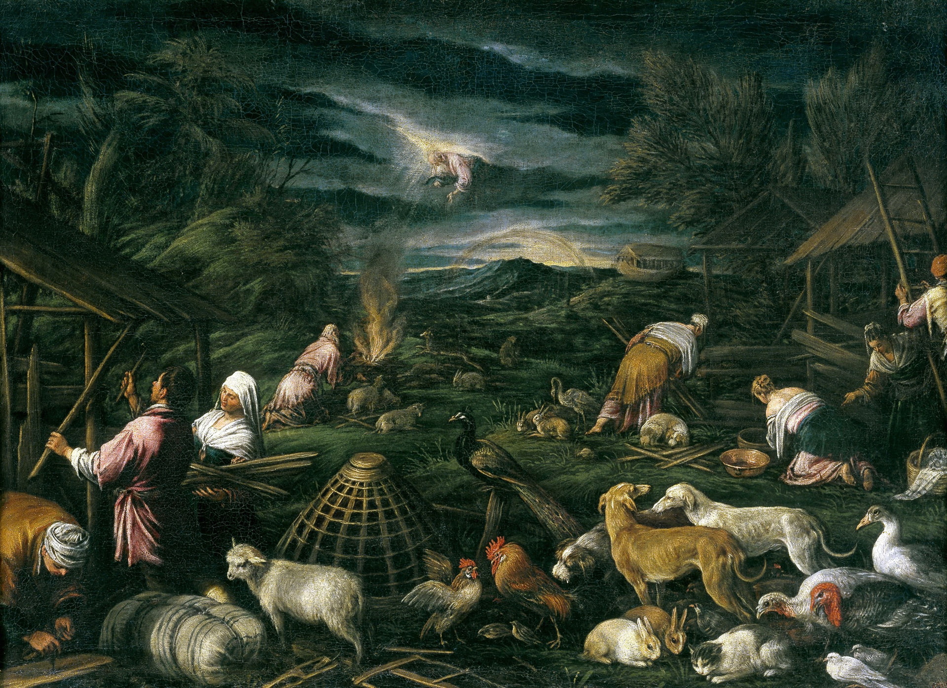people, Francesco Bassano, mythology, 1080P, picture, animals, Noah The Flood The Poll, God, the Bible, HD Wallpaper