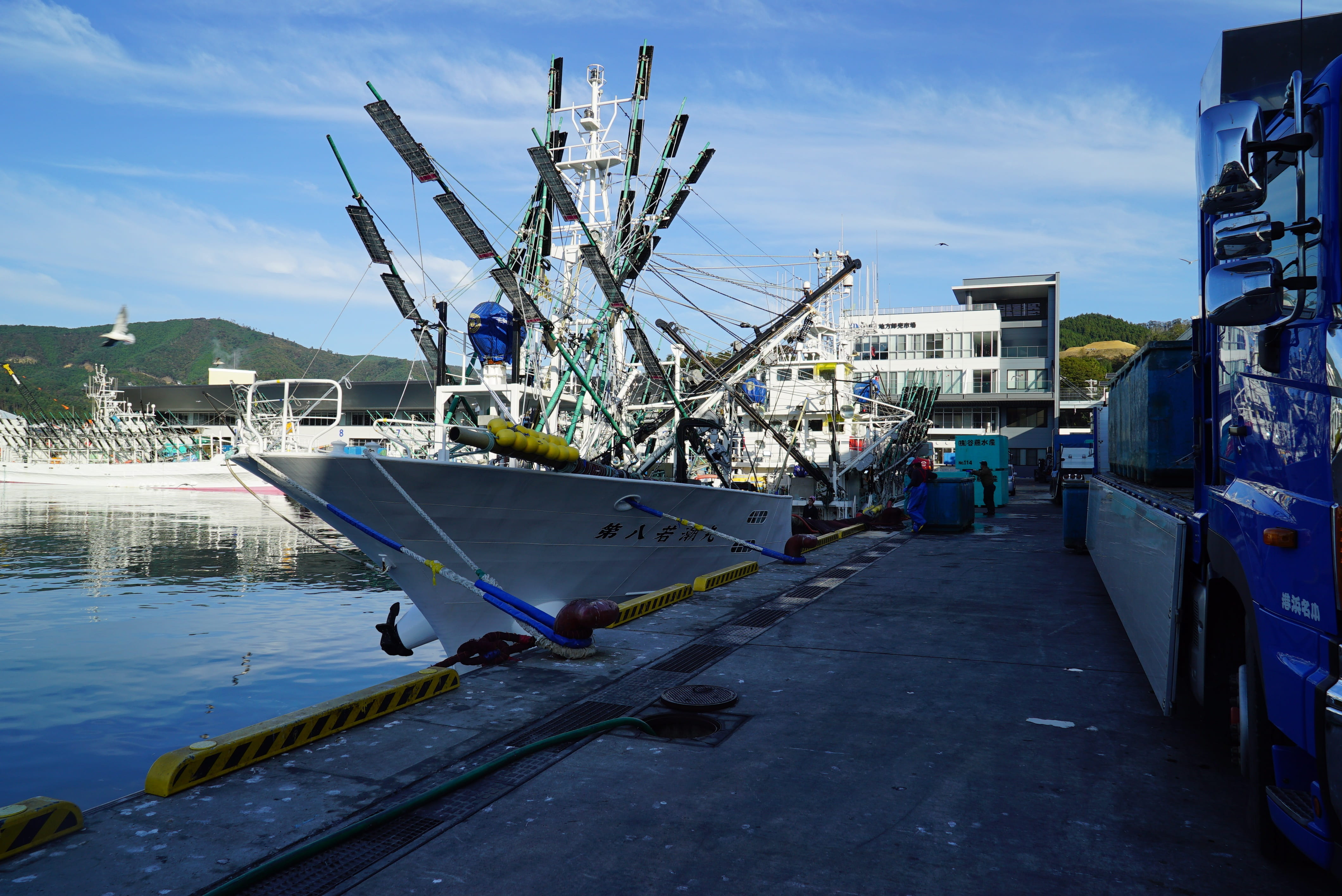 fishing boat, nautical vessel, no people, day, nature, built structure, reflection, sky, sunlight, architecture, fish, water, pacific saury, building exterior, HD Wallpaper