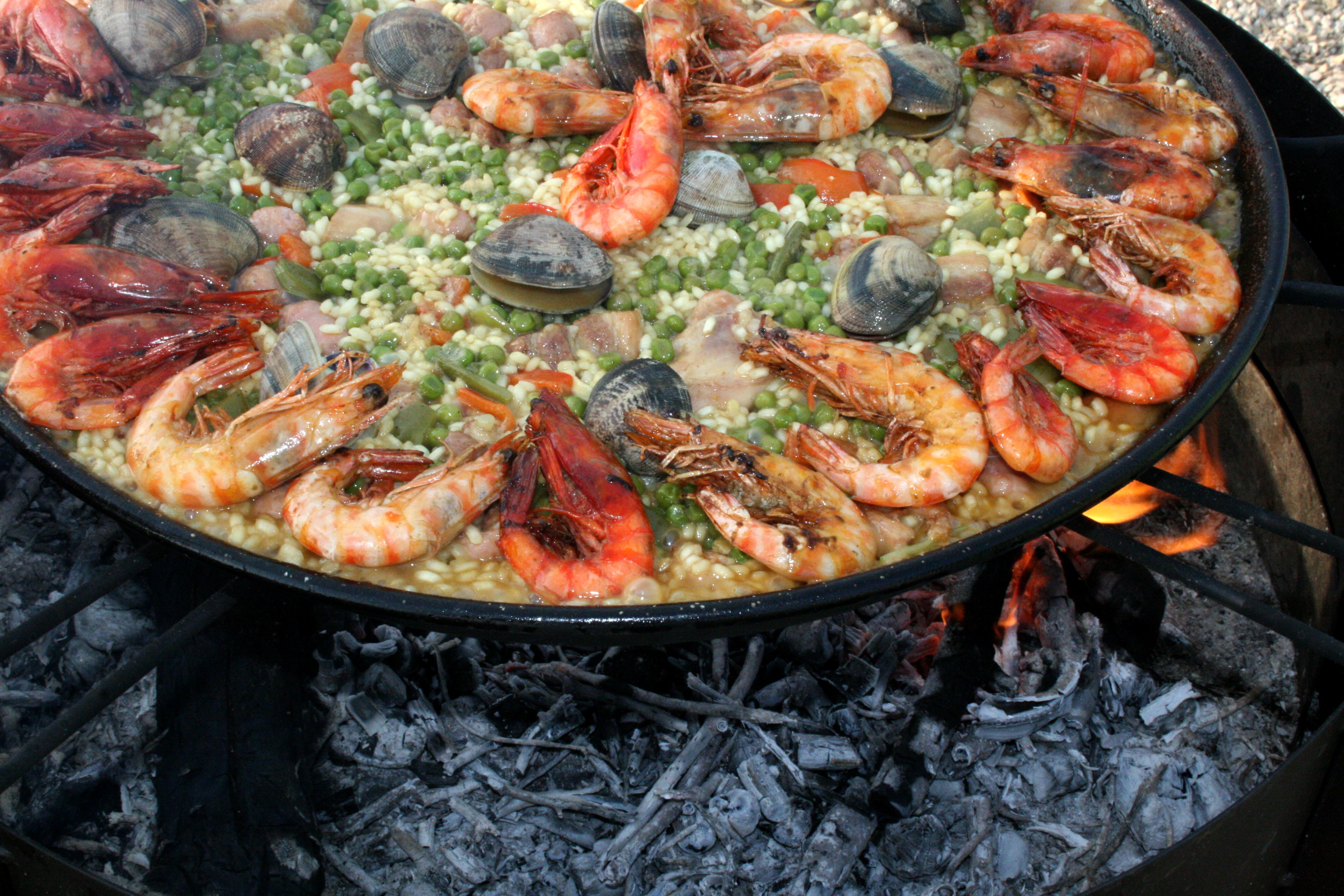 scallops, pot, prawns, cooking pan, rice, no people, kitchen utensil, filled, shrimp - seafood, shrimps, fire, vegetables, healthy eating, vegetable, 4K, HD Wallpaper