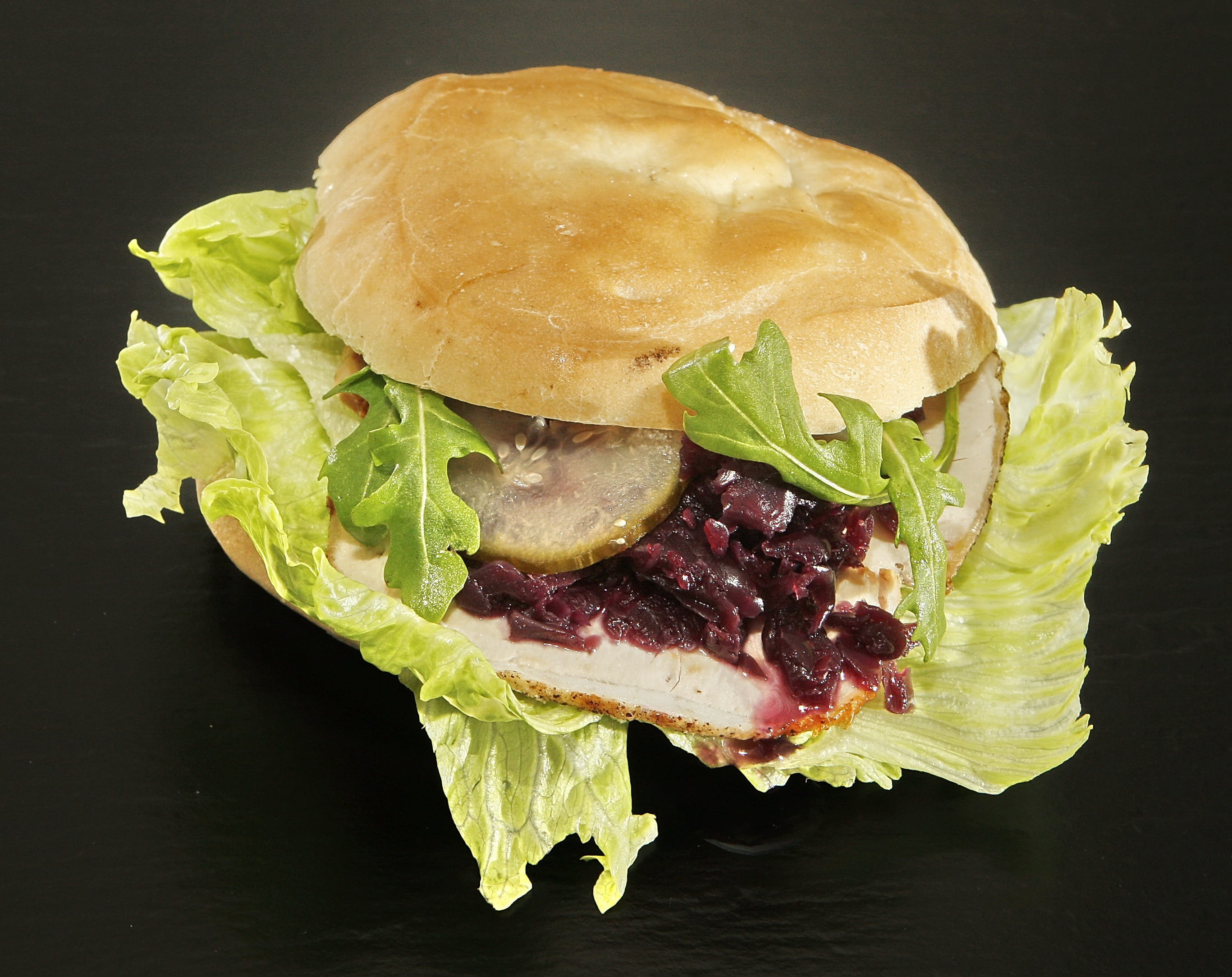 salad, bread, close-up, vegetable, food and drink, meal, cucumber, Christmas, temptation, sandwich bun, Pork Loin, freshness, food, black background, ready-to-eat, HD Wallpaper