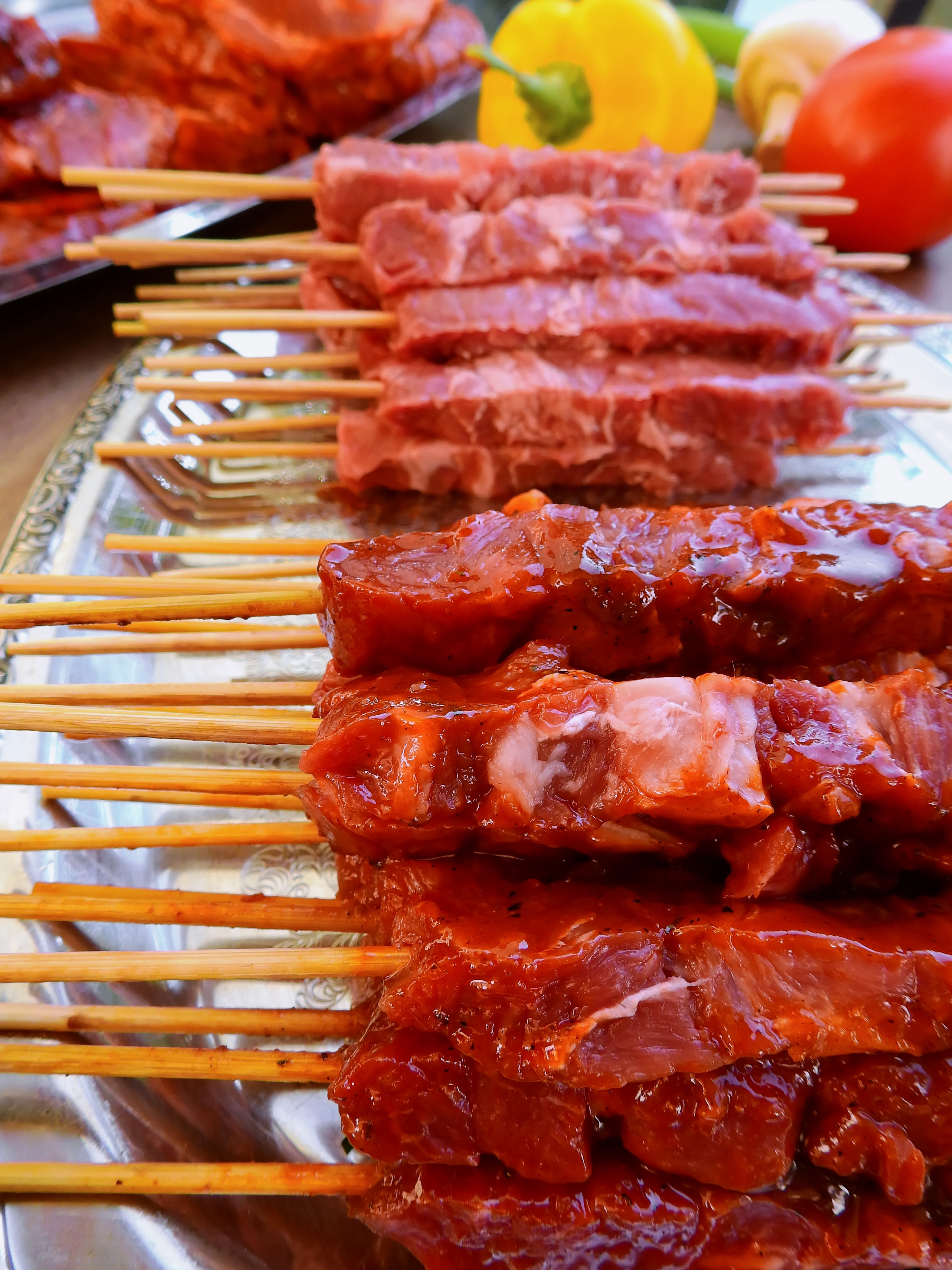 grill, cooking, temptation, no people, meat, onion, food and drink, eat, grilled, healthy eating, 4K, spit, indulgence, snack, indoors, paprika, grilled meats, Phone HD Wallpaper