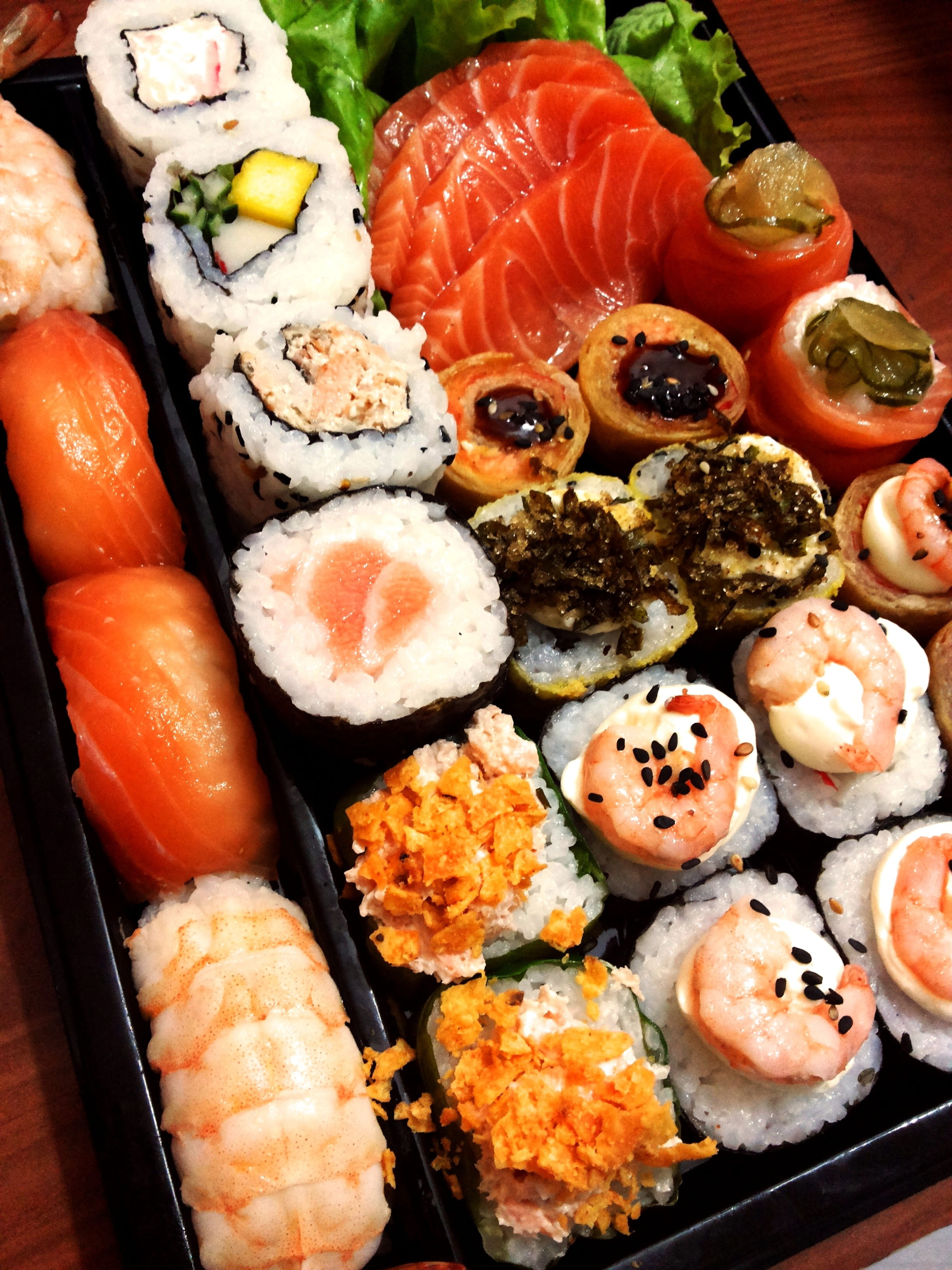 prepared Fish, high angle view, japanese food, Combined, dinner, prepared Shrimp, japanese Culture, chopsticks, Sashimi, seafood, wellbeing, rice, freshness, Phone HD Wallpaper