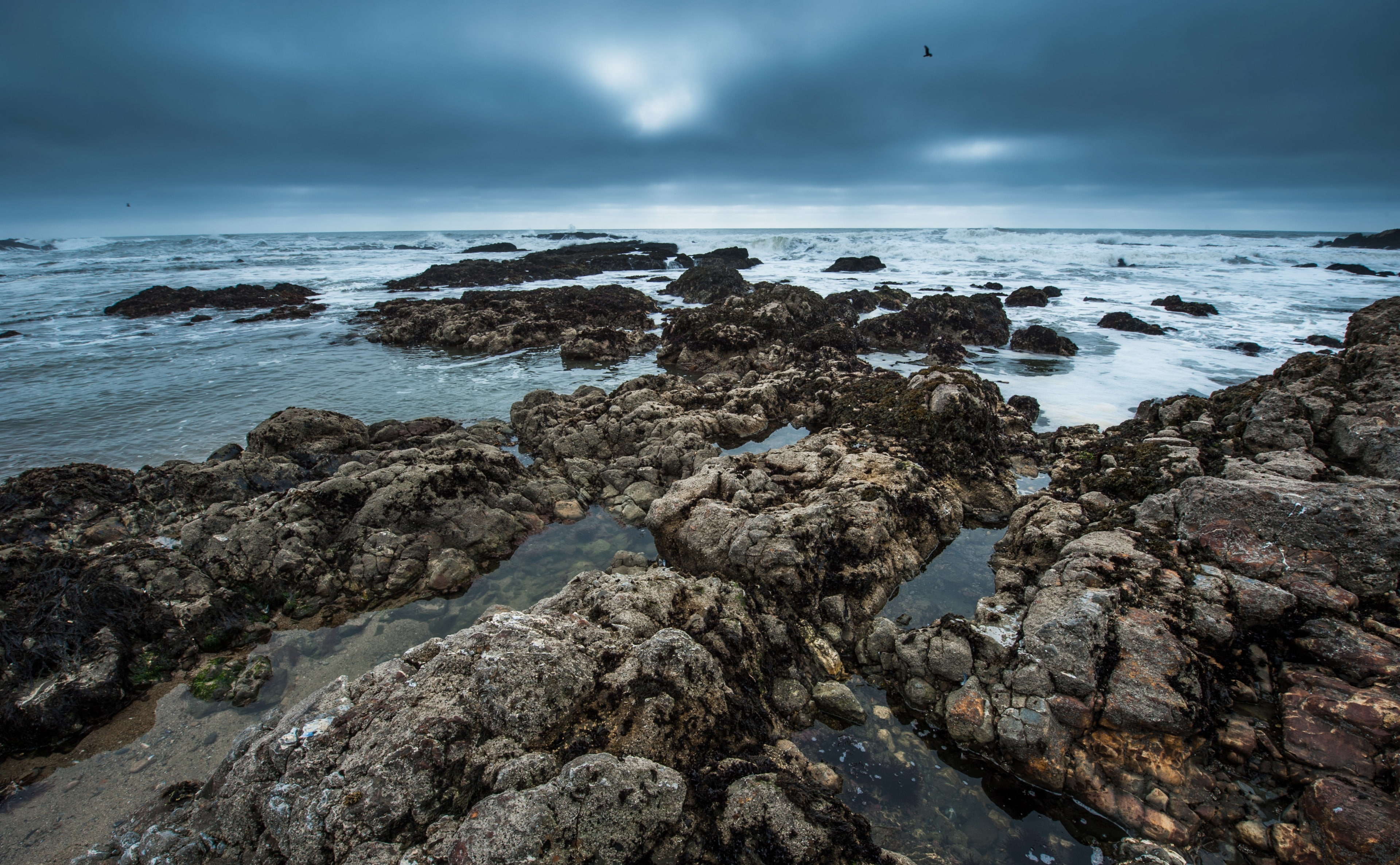 pescadero state beach, tempest, rock, water, rock - object, Nature, tranquil scene, Beach, rocky coastline, California, Ocean, pescadero, state, cloud - sky, HD Wallpaper