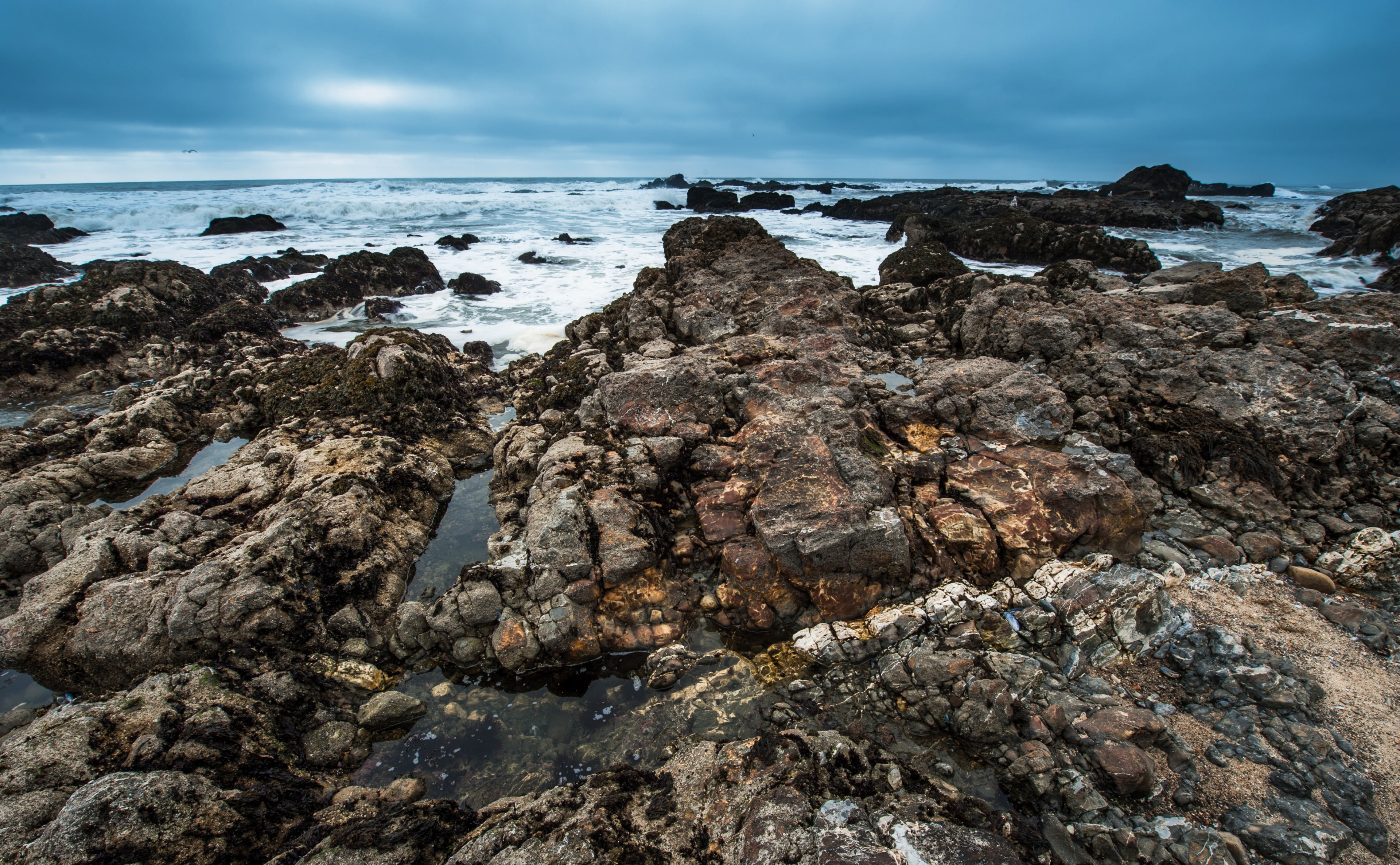 rocky coastline, Beauty, day, photographs, scenics - nature, beach, brown, tempest, solid, sea, nature, drama, geology, water, outdoors, Rolling, California, HD Wallpaper