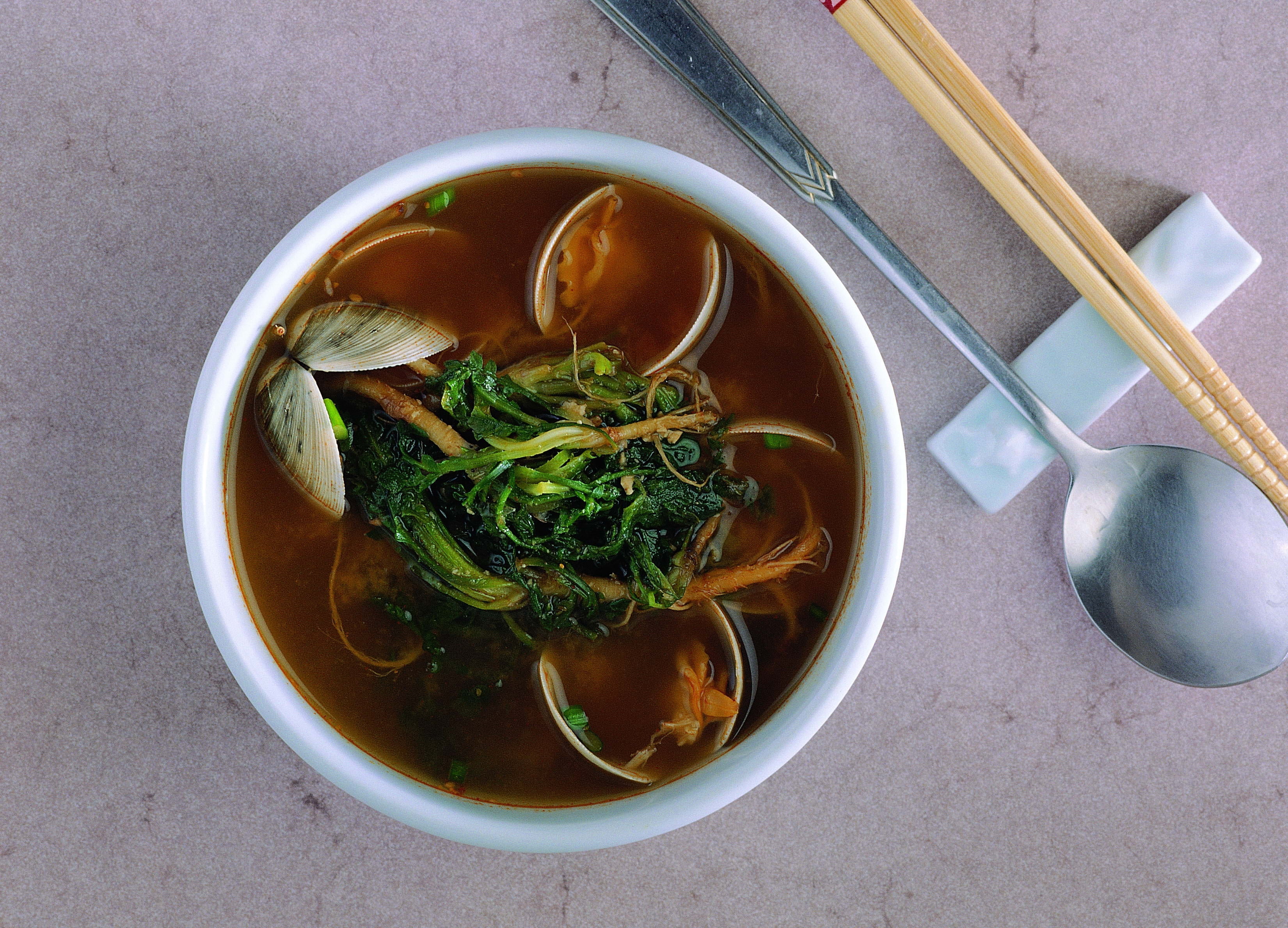 indoors, eating utensil, high angle view, seaweed, food, white, wellbeing, still life, no people, soup bowl, chopsticks, directly above, asian food, oysters, HD Wallpaper
