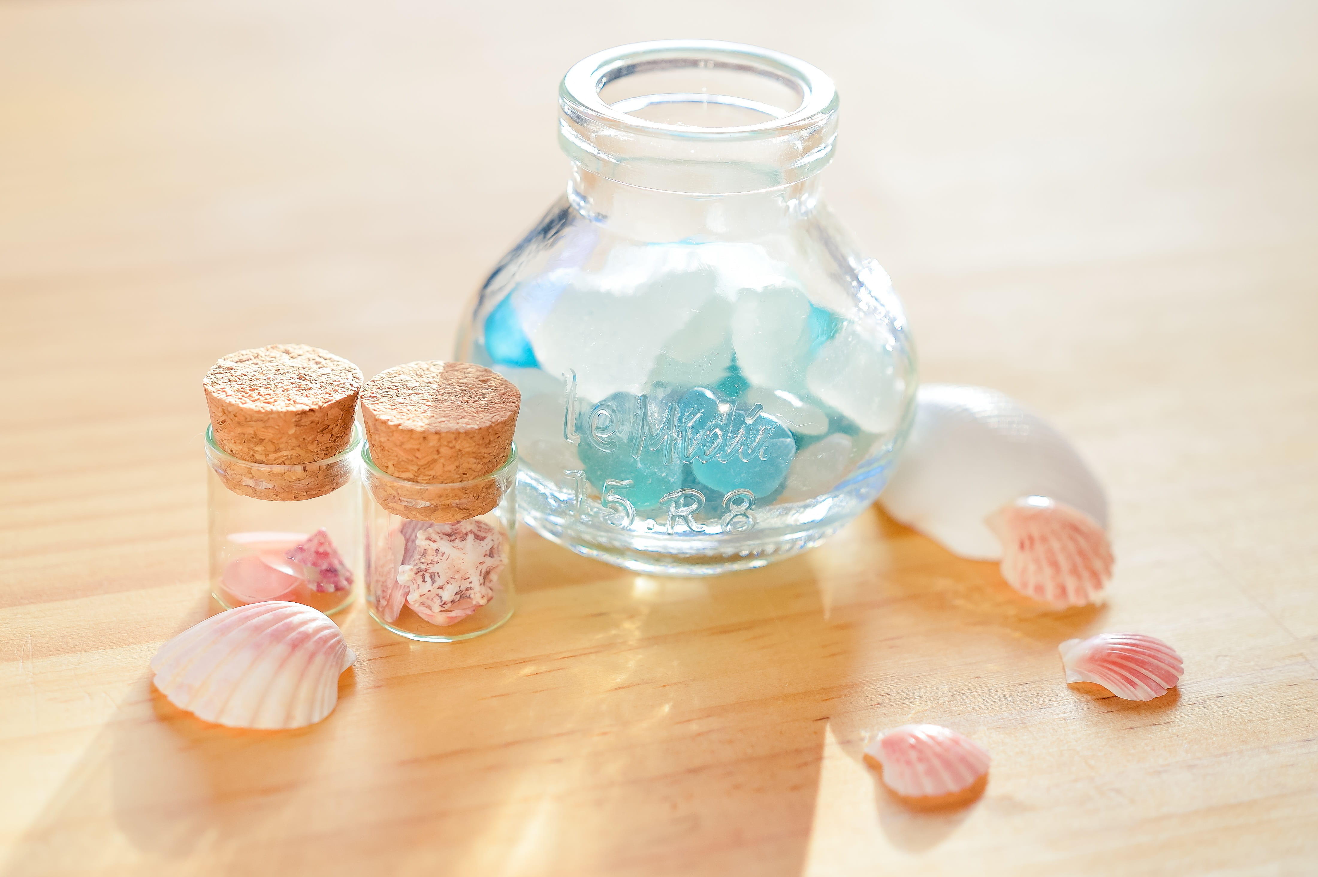high angle view, jar, no people, large group of objects, freshness, focus on foreground, summer, shell, still life, transparent, glass - material, glass, HD Wallpaper