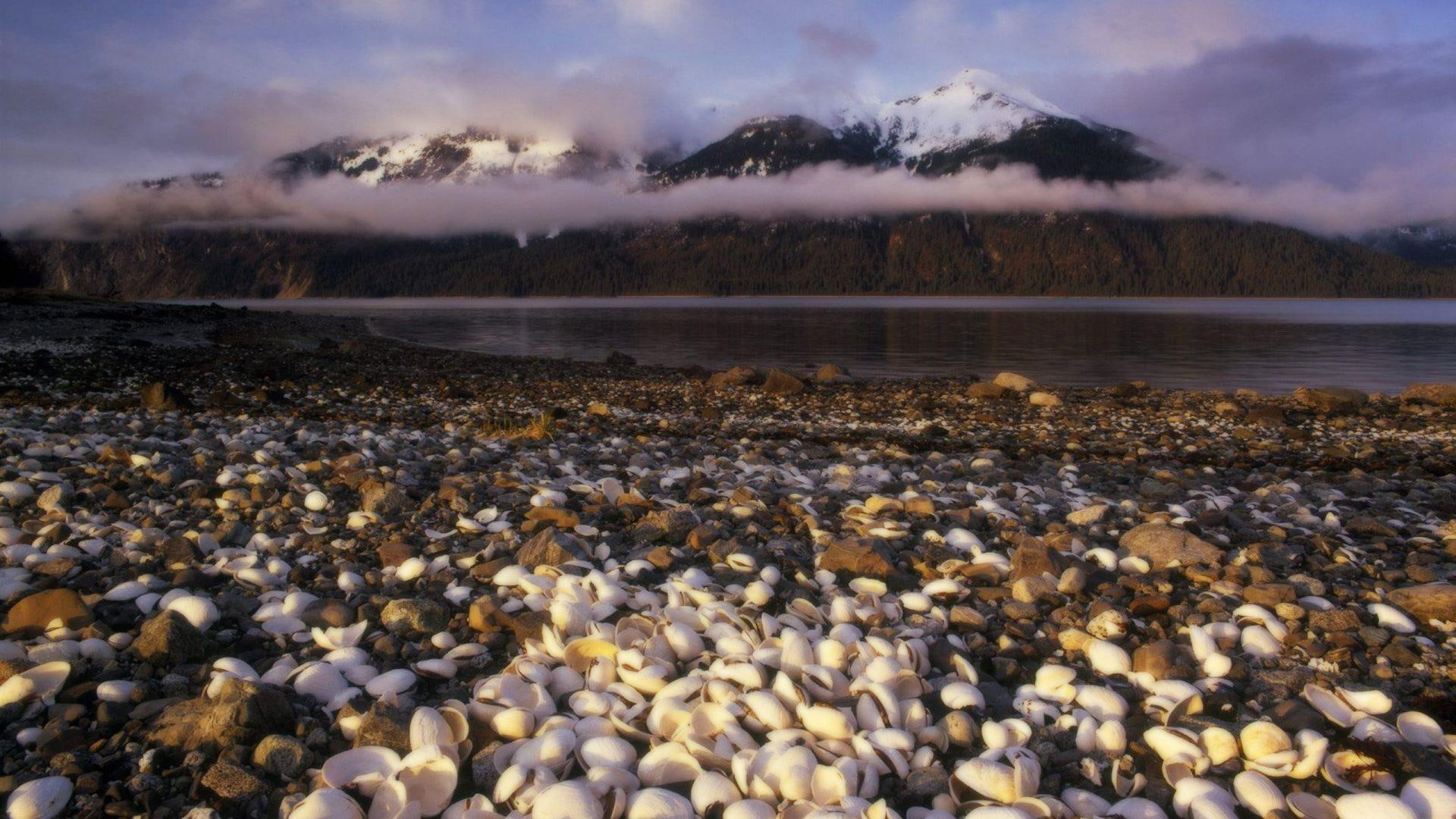 1080P, stones, lscape, clam shells, clouds, awesome, nature and landscapes, mountains, HD Wallpaper