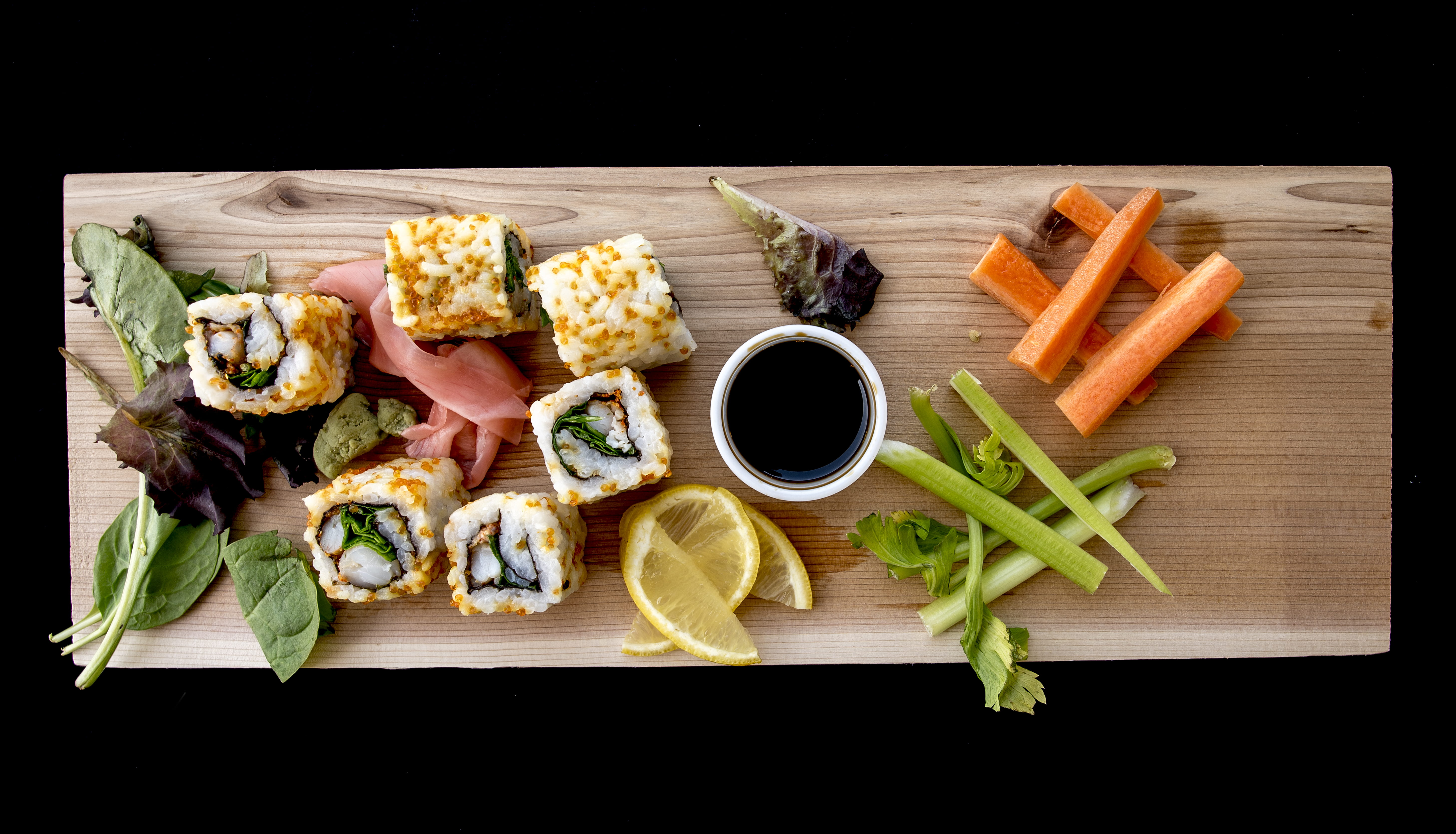 vegetables, brown, directly above, restaurant, dish, lemon, choice, indoors, asian food, freshness, wellbeing, sushi, cuisine, top view, variation, tray, HD Wallpaper