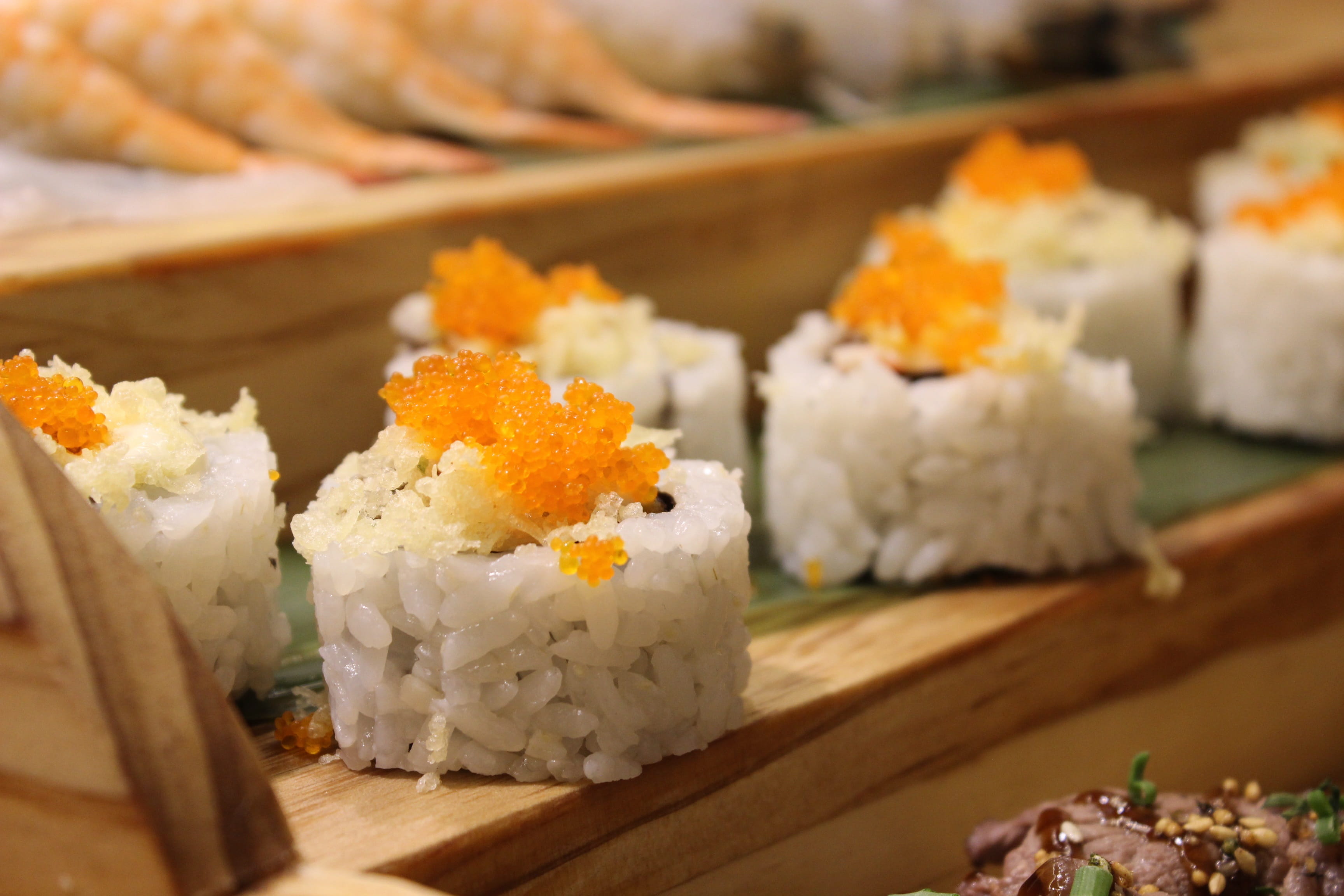 rice - food staple, tray, caviar, healthy eating, japanese, soy sauce, close-up, asian food, rice, cooking, freshness, variation, egg, korea, selective focus, HD Wallpaper
