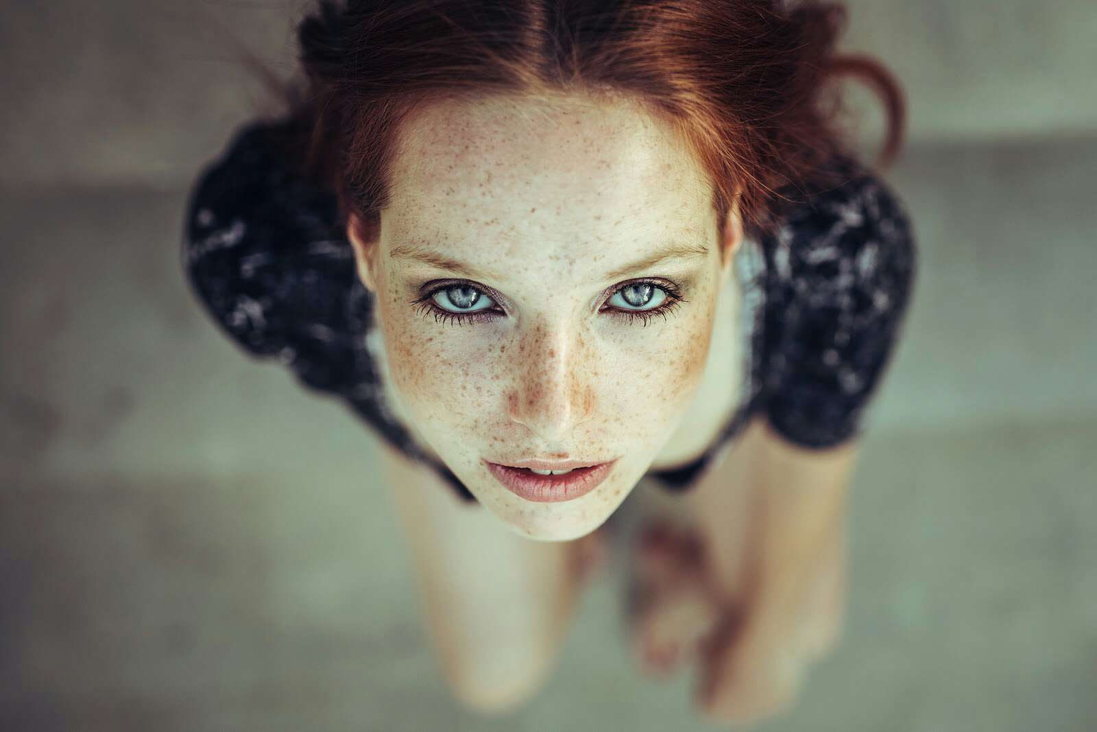 blue eyes, women, 720P, ladder, mackerel, dress, HD Wallpaper