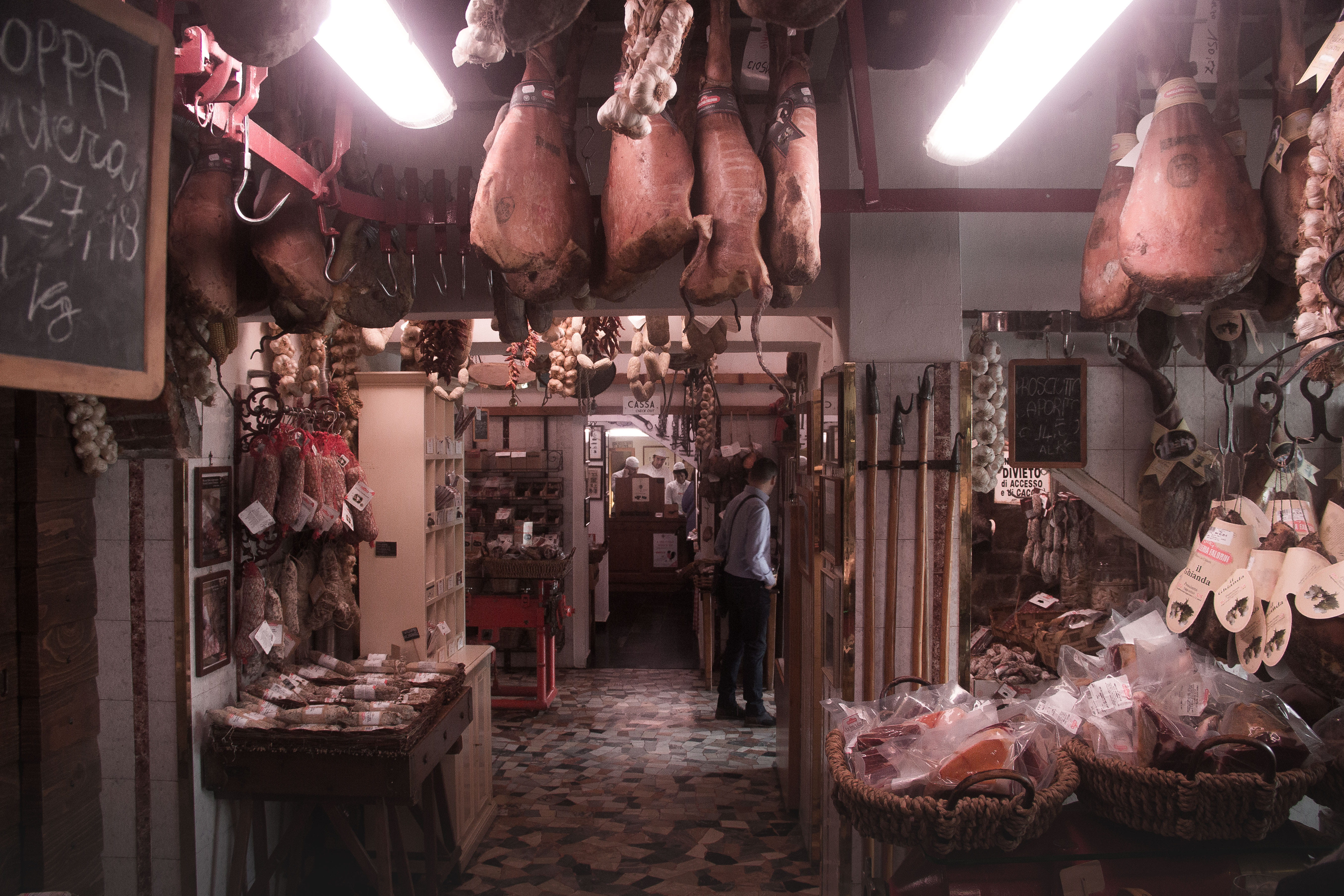 lighting equipment, hanging, shopping, 5K, electric lamp, italy, retail display, meat, variation, illuminated, butcher, greve in chianti, market, for sale, HD Wallpaper