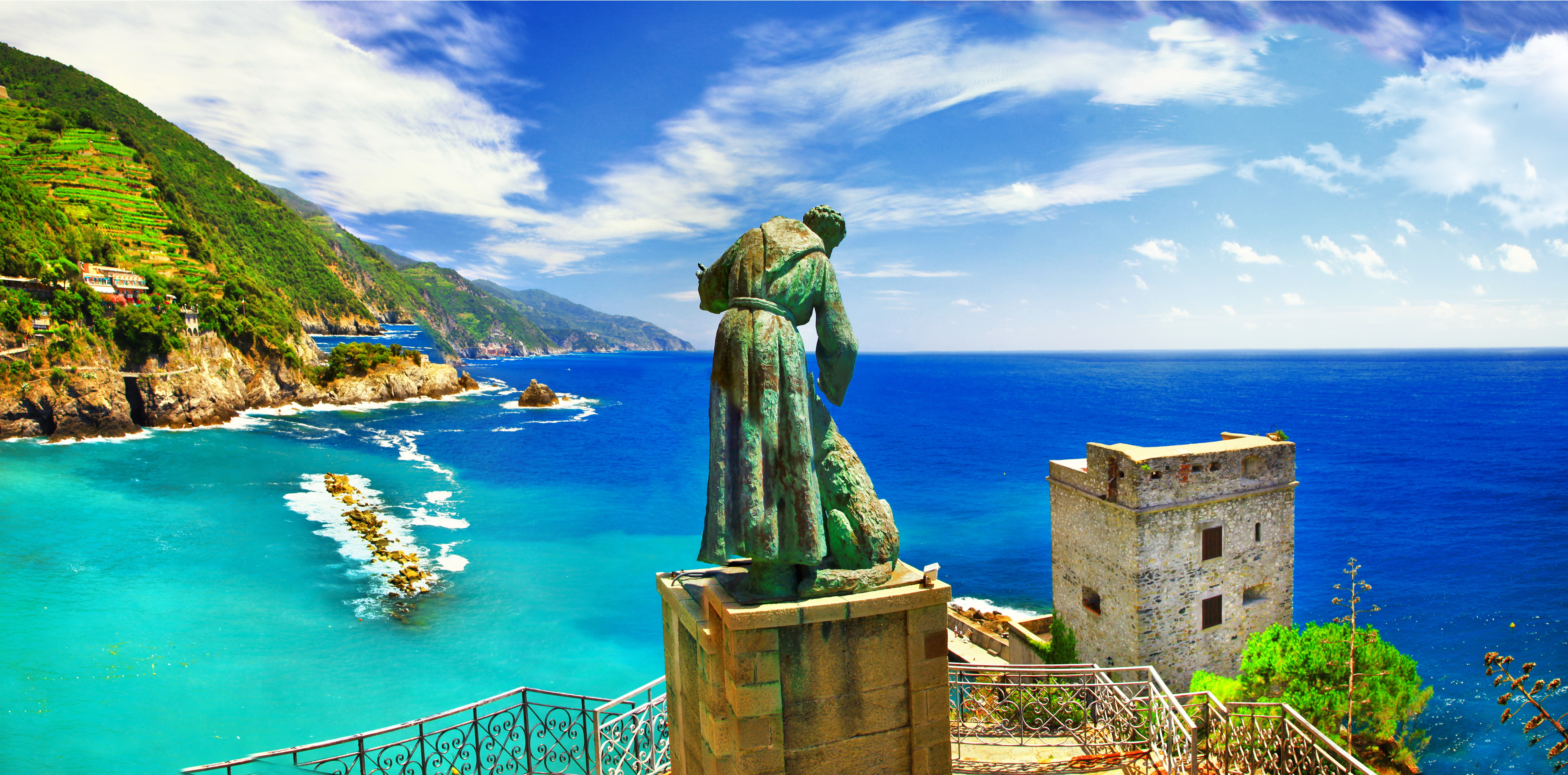 sea, Italy, rocks, shore, travel, landscape, 5K, Monterosso al Mare, Liguria, HD Wallpaper