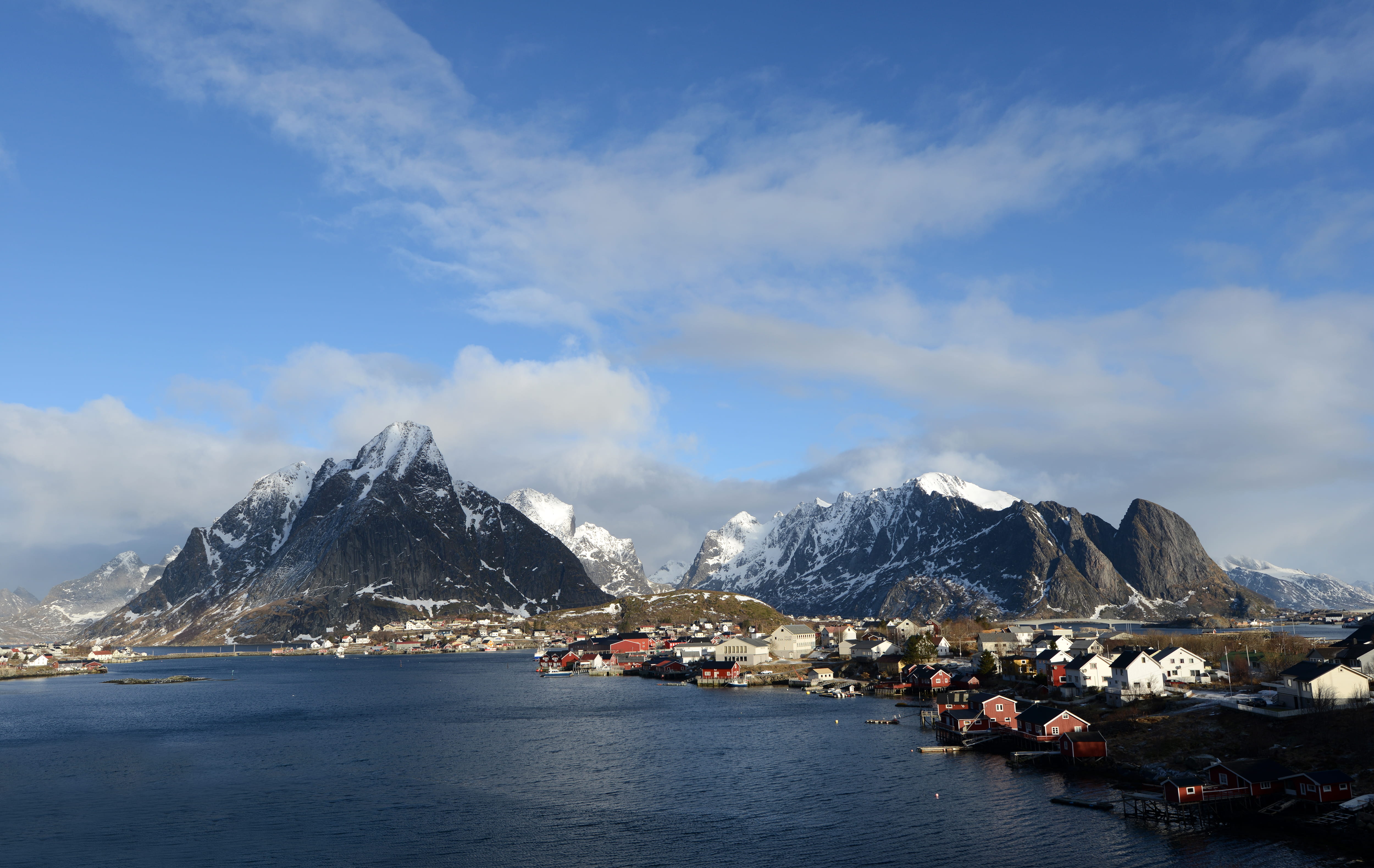 day, scenics - nature, transportation, 4K, norway, landscape, ocean, nautical vessel, outdoors, shoreline, mountain range, snowcapped mountain, beauty in nature, HD Wallpaper