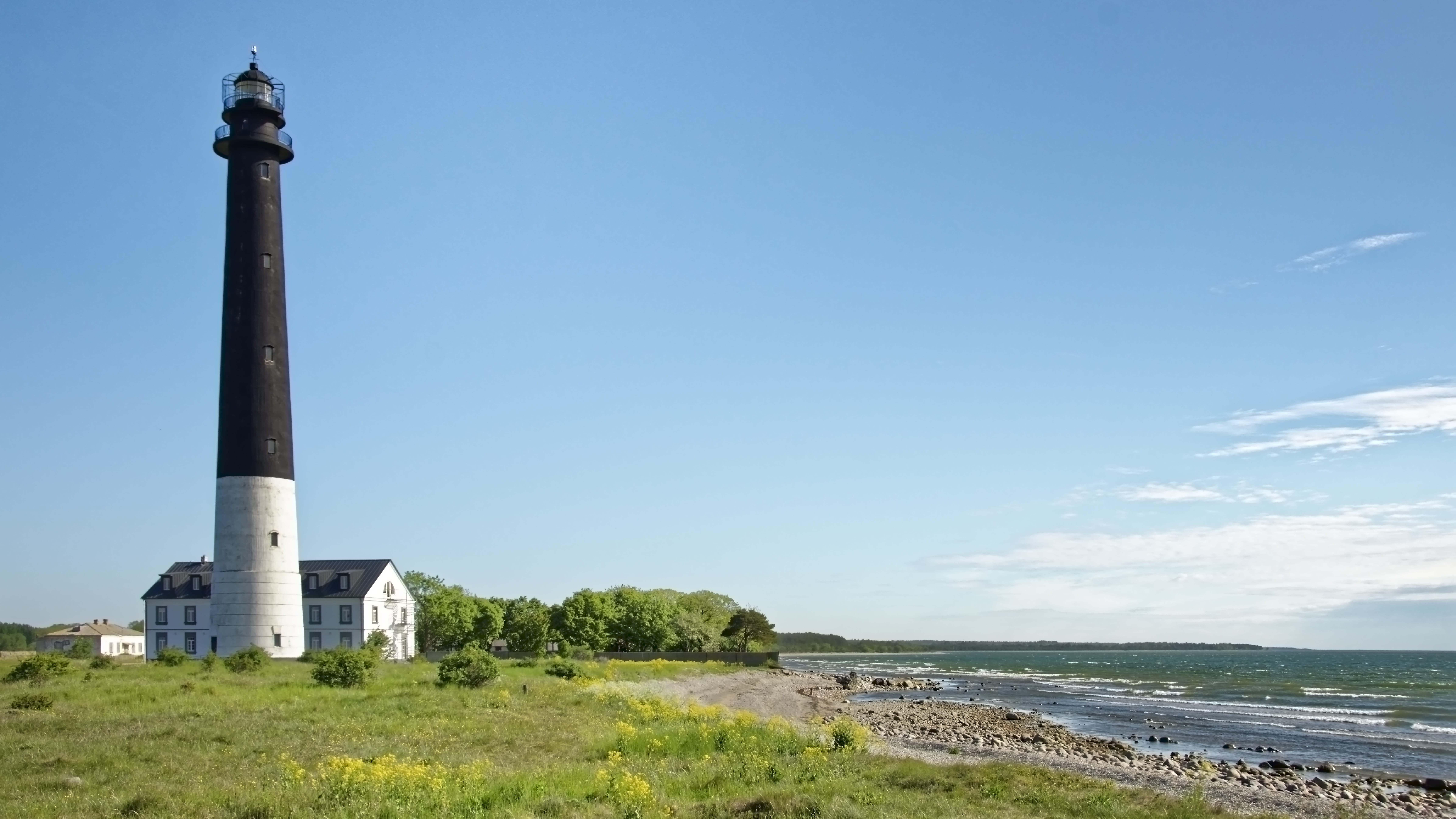 no people, horizon over water, blue, plant, 8K, scenics - nature, the lighthouse is actually, sky, building, island of saaremaa, estonia, landscape, outdoors, HD Wallpaper