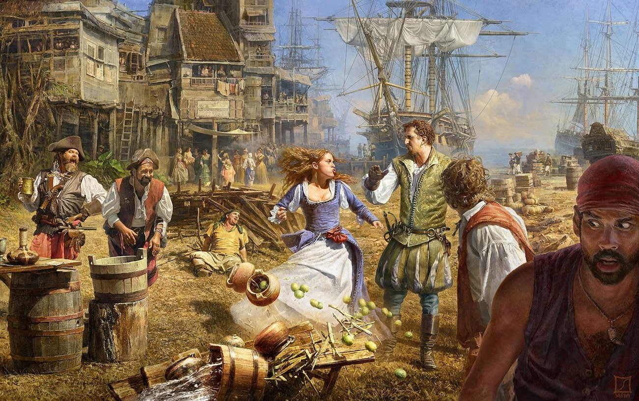 paintings, hd, vehicles, technology, 720P, ships, pirates, fight, art, HD Wallpaper