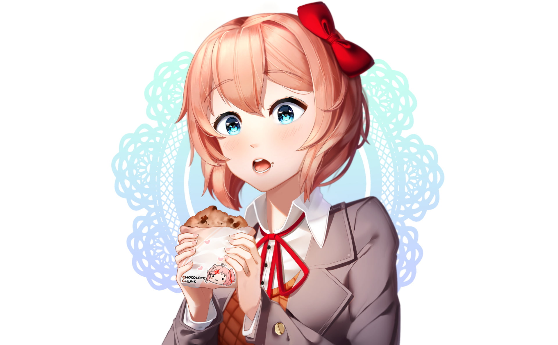 Aqua Eyes, Natsuki (Doki Doki Literature Club!), Blush, Doki Doki Literature Club!, Girl, 1080P, Video Game, Short Hair, HD Wallpaper