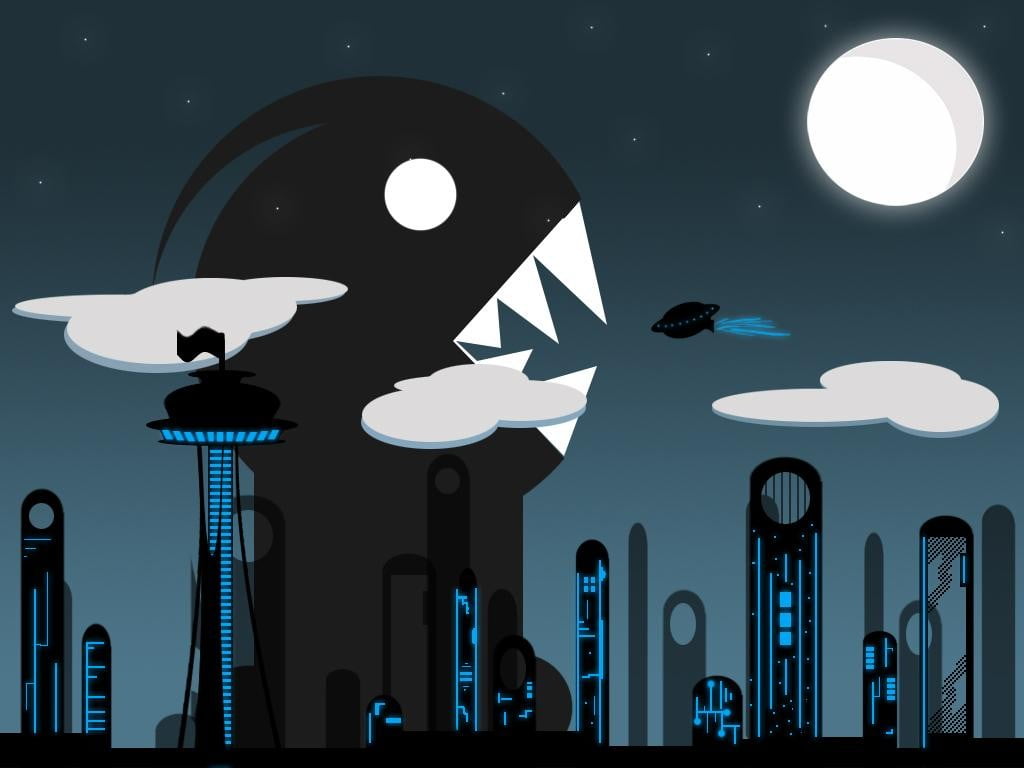 lighting equipment, 480P, illustration, building exterior, nature, Chain Chomp, circle, city, artwork, video games, sphere, illuminated, no people, shape, HD Wallpaper