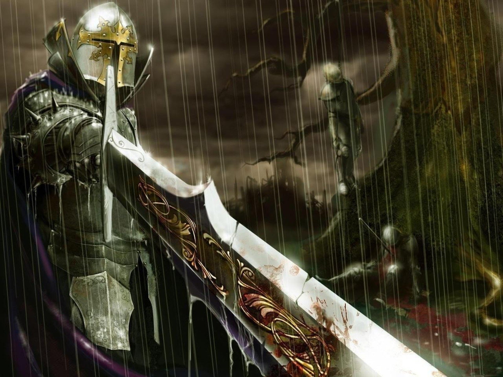  Hellgate London, Fantasy, 720P, Knight, Dark, Rain, Sword, holding, HD Wallpaper