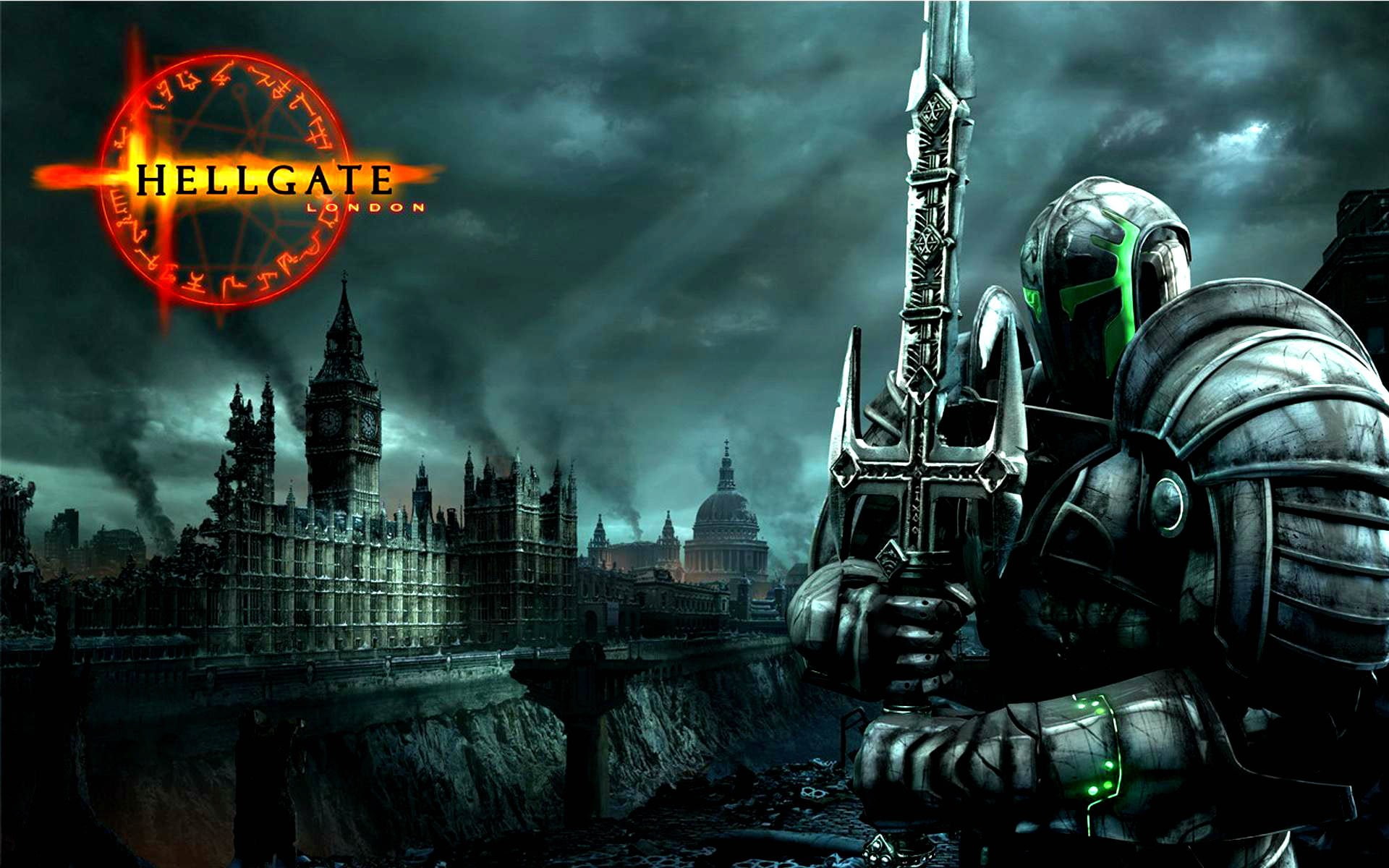 knight, fantasy, sci fi, poster, armor, warrior, sword, action, london, hellgate, 1080P, weapon, HD Wallpaper