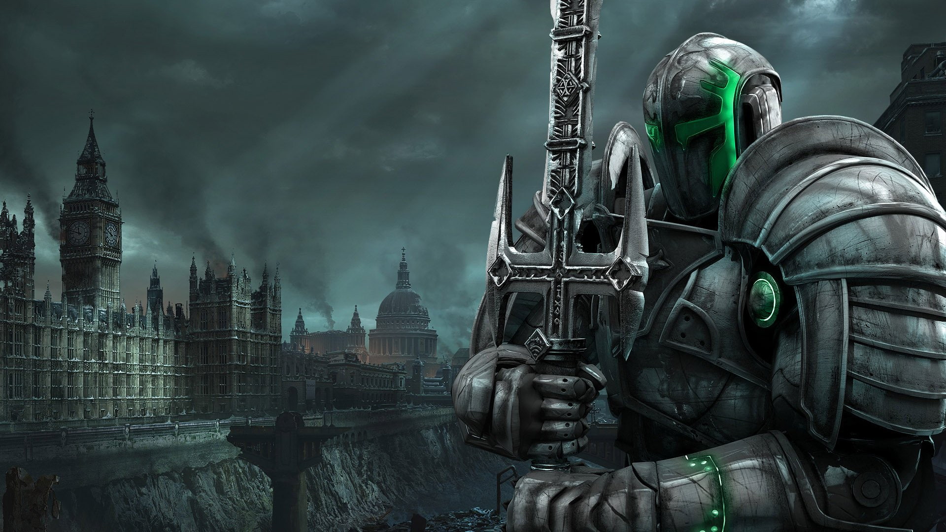 city, sci fi, action, 1080P, armor, hellgate, apocalyptic, london, fantasy, warrior, knight, HD Wallpaper