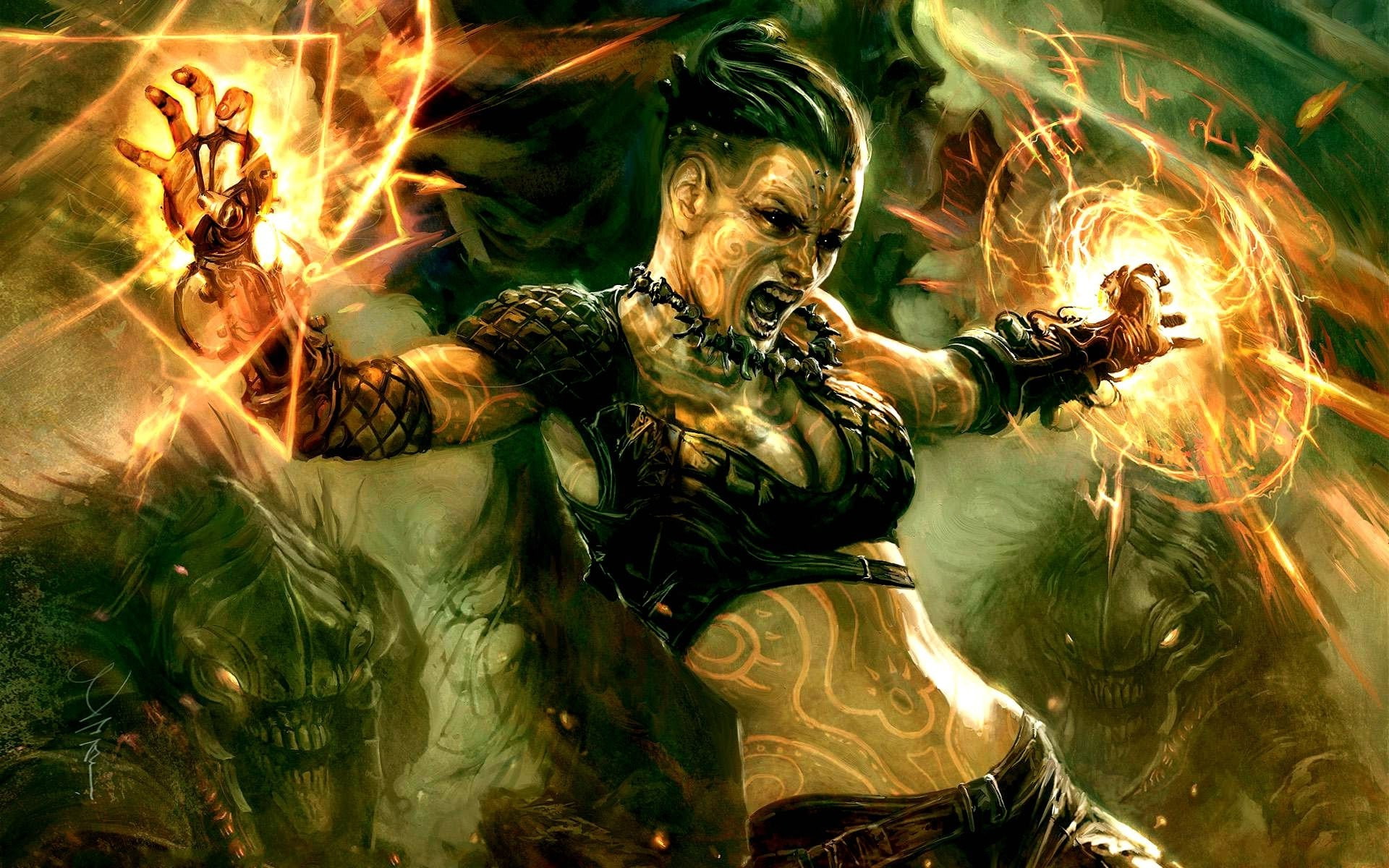 artwork, digital art, fantasy Art, Hellgate: London, women, fire, 1080P, Magic, HD Wallpaper