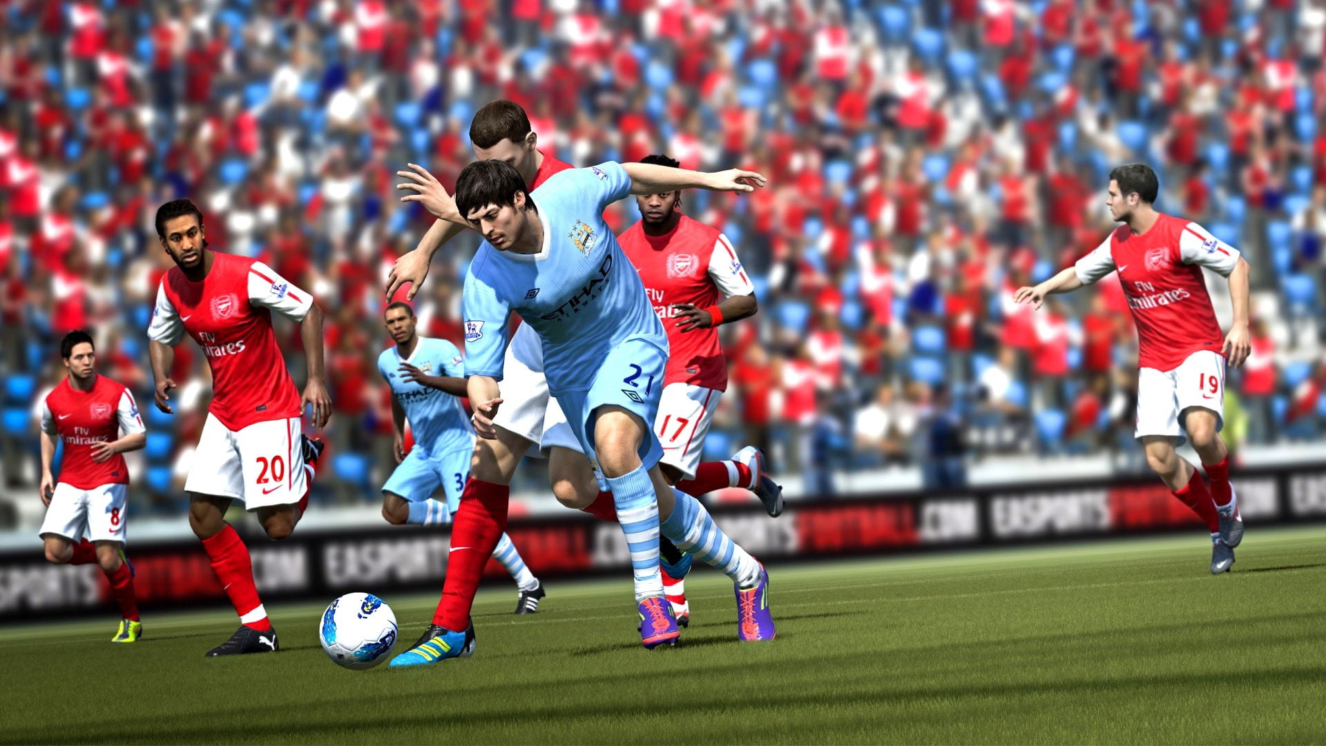 1080P, soccer player, soccer, ball, soccer ball, grass, Manchester City , sport, sportsman, Arsenal London, activity, crowd, full length, FIFA, motion, HD Wallpaper