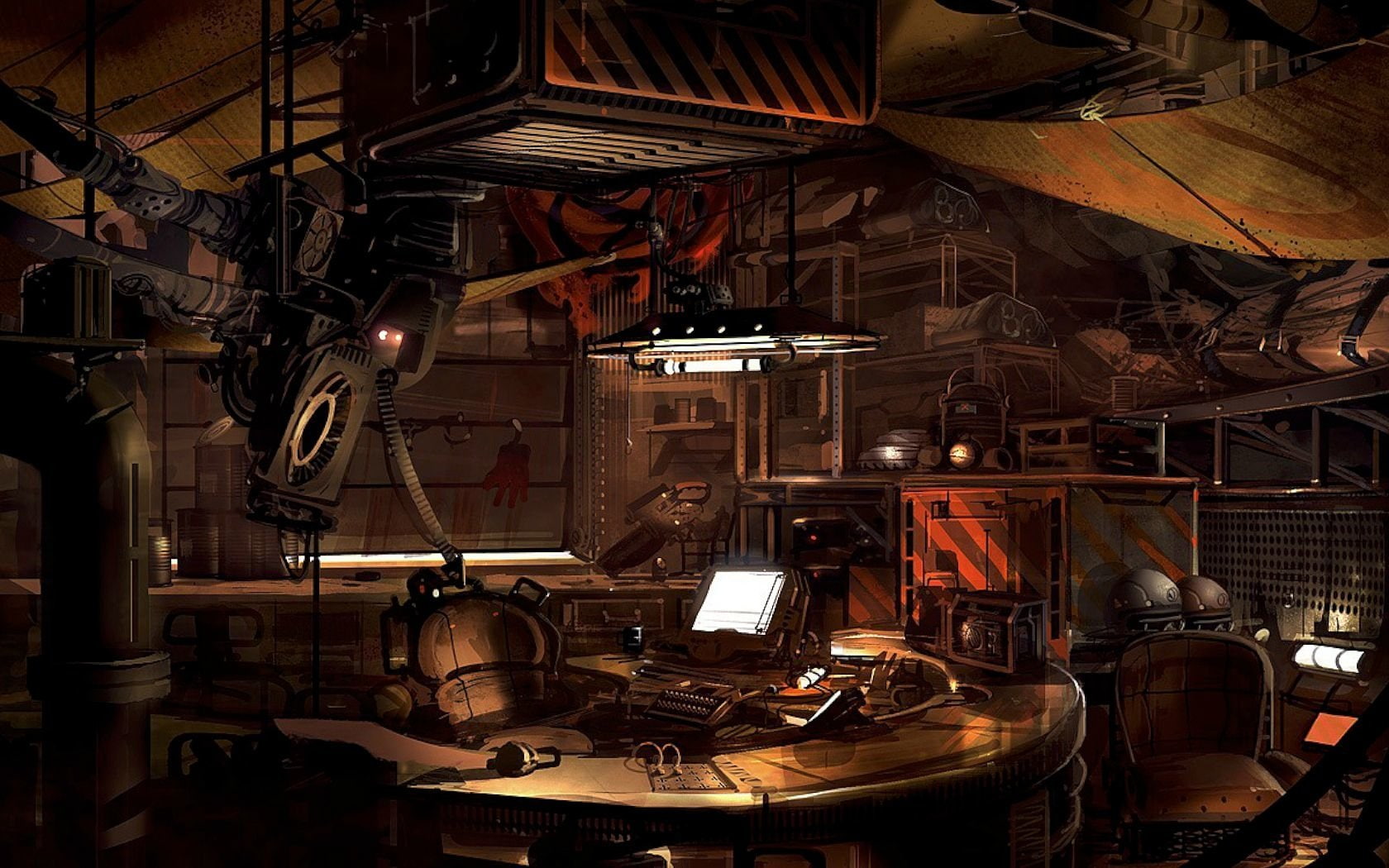 old, Cyberpunk, music, Room, no people, wood - material, day, equipment, machinery, 720P, drum - percussion instrument, illuminated, lighting equipment, HD Wallpaper