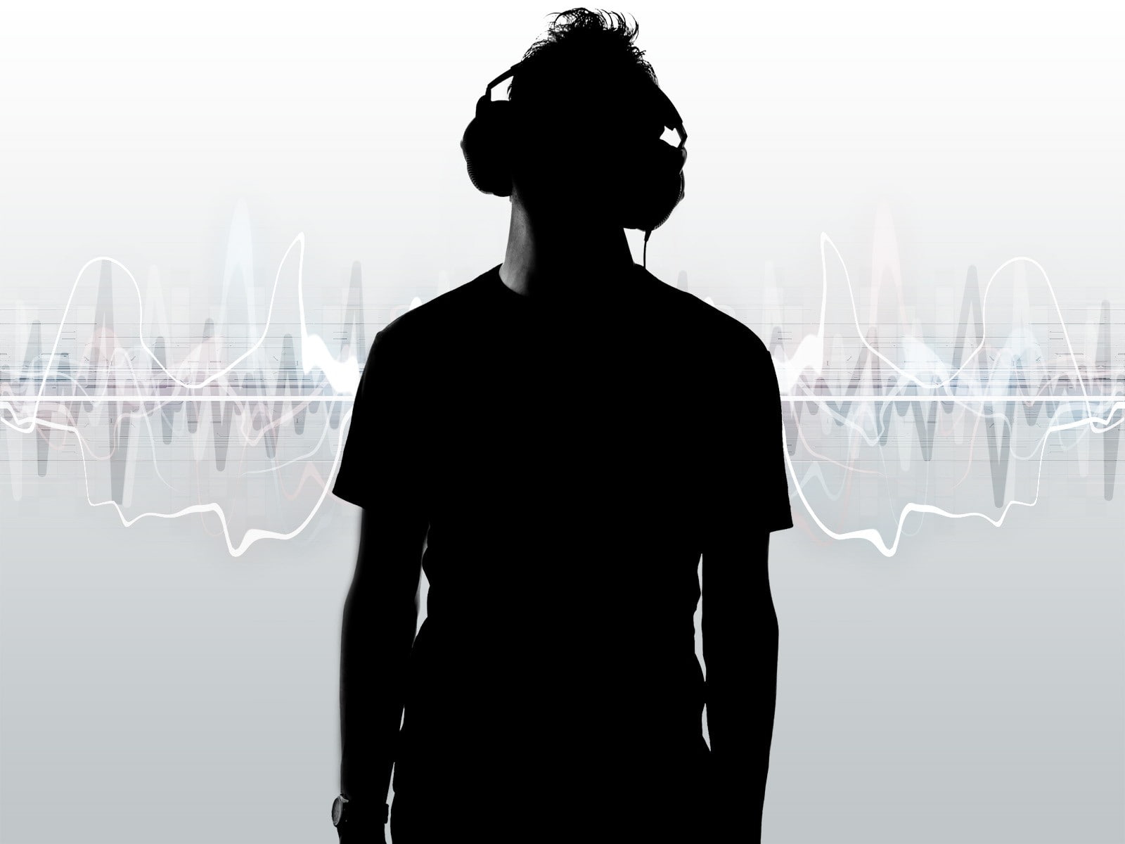 indoors, one person, silhouette, real people, transparent, women, digital composite, screen, 720P, waist up, human body part, DJ, adult, standing, rear view, HD Wallpaper