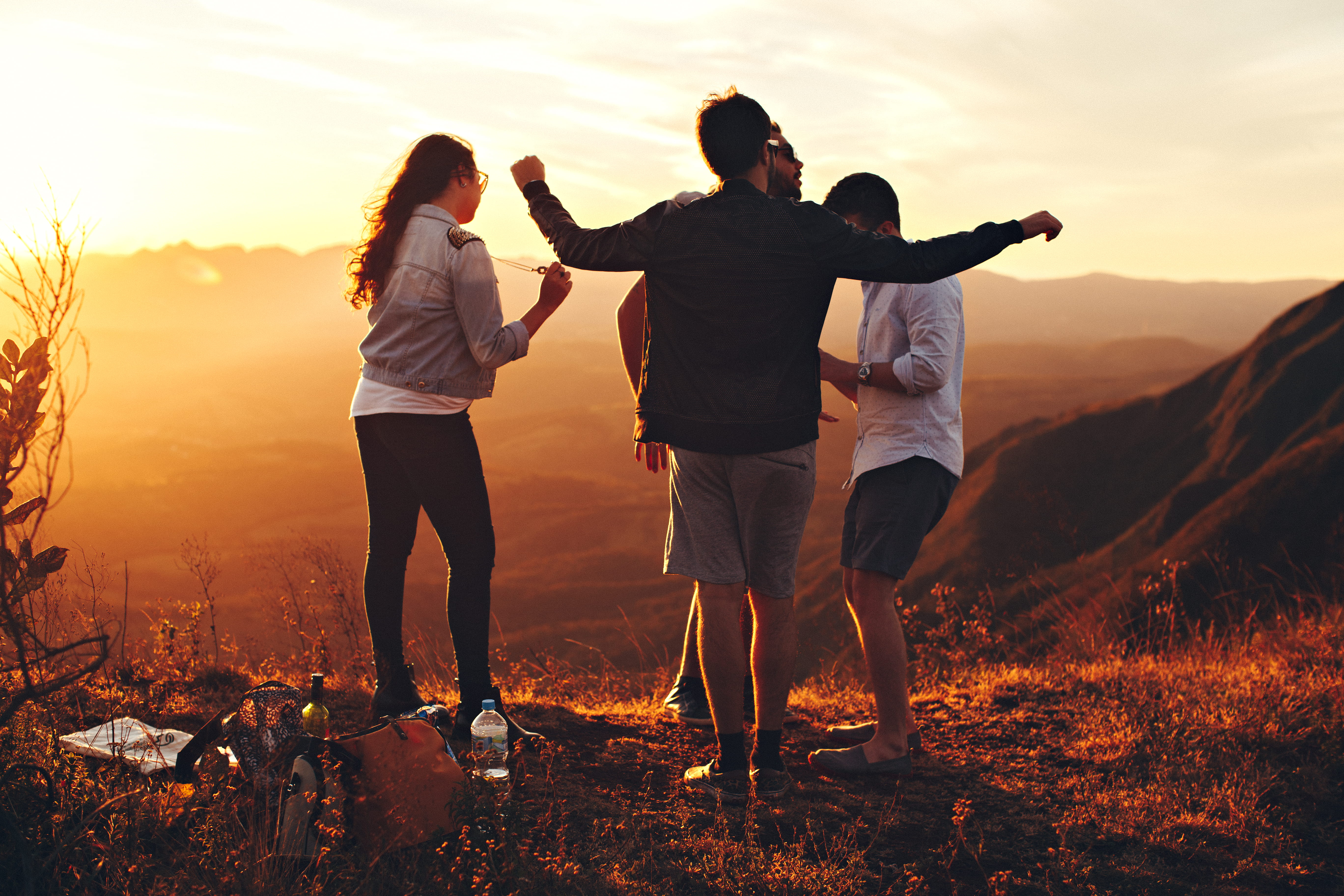 grassy, joy, leisure, teenager, sun, water, freedom, sunset, togetherness, grass, bottles, warmth, happiness, landscape, men, recreation, land, group, couple - relationship, HD Wallpaper